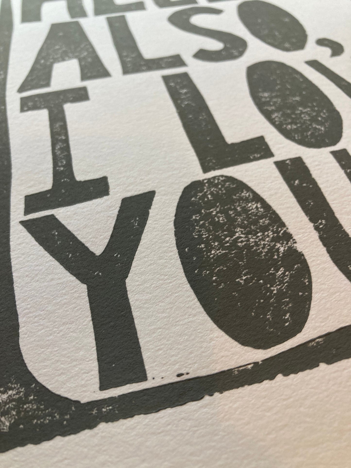 Hello Also I Love You - Linocut print (8x10in)