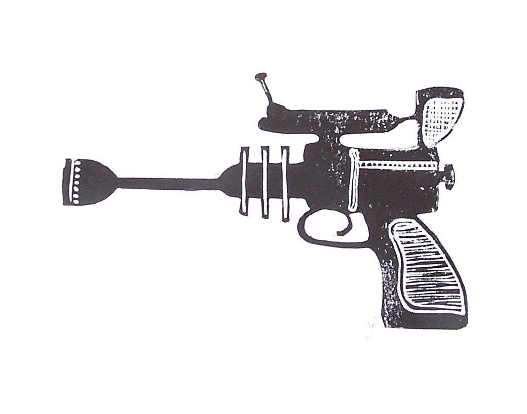 LINOCUT - Minimal Ray Gun - Hand-pressed linoleum block print (8x10in)