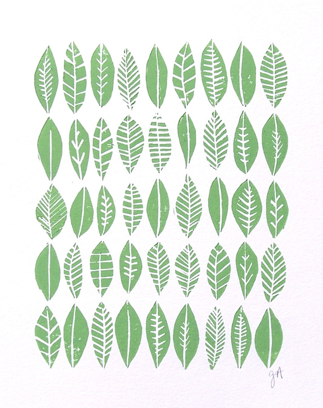 Leaf Collection - Linocut print (8x10in)
