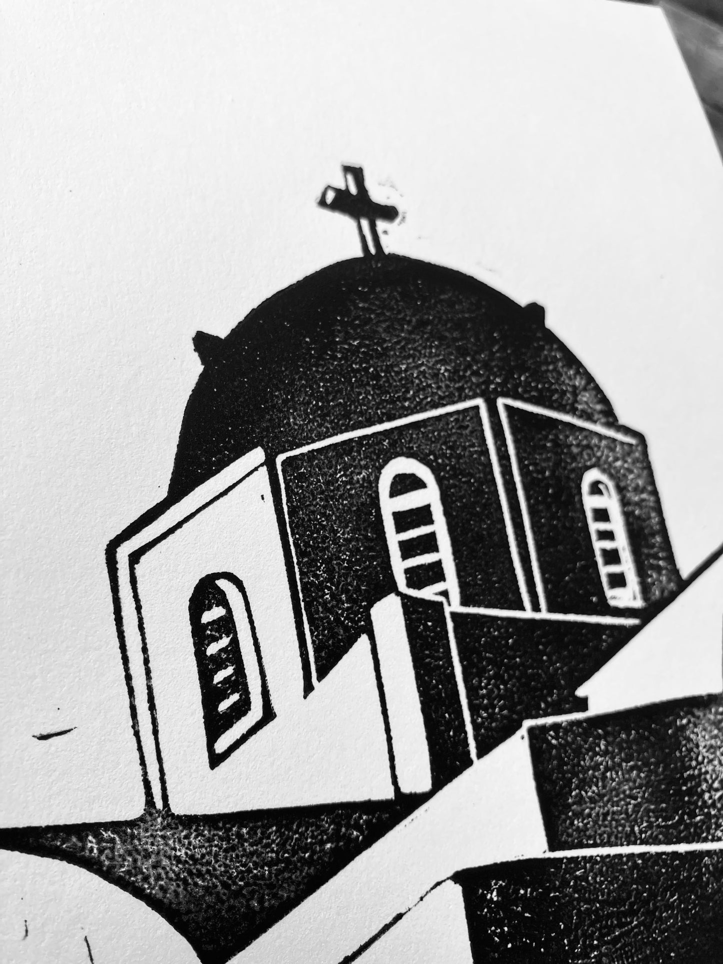 Santorini Greece - Linocut print (8x10in)