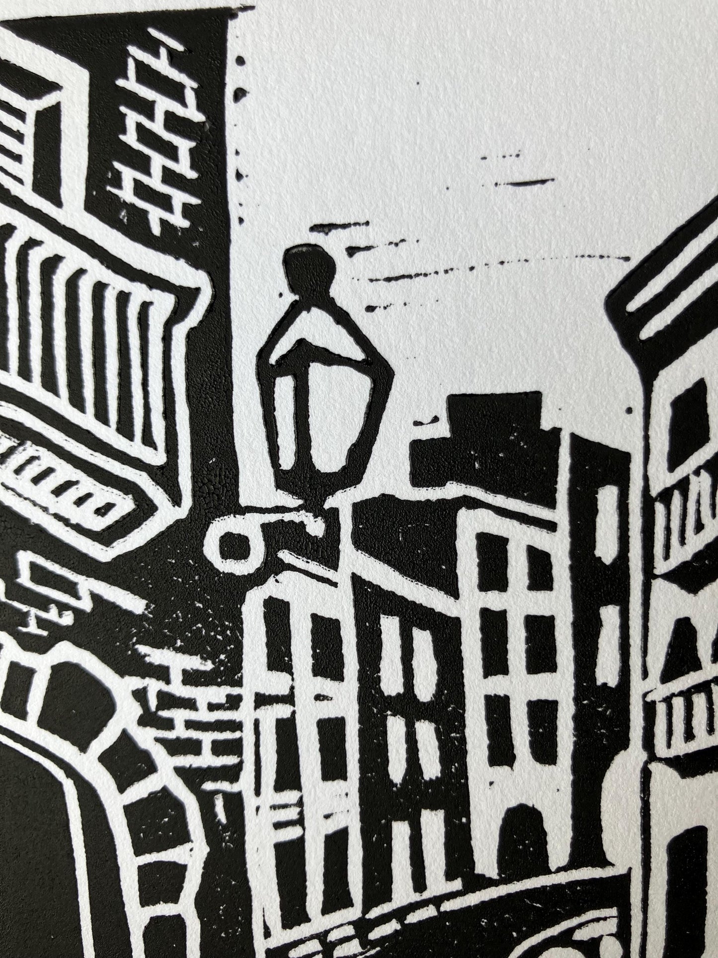 European cobblestone streets - Linocut print (8x10in)