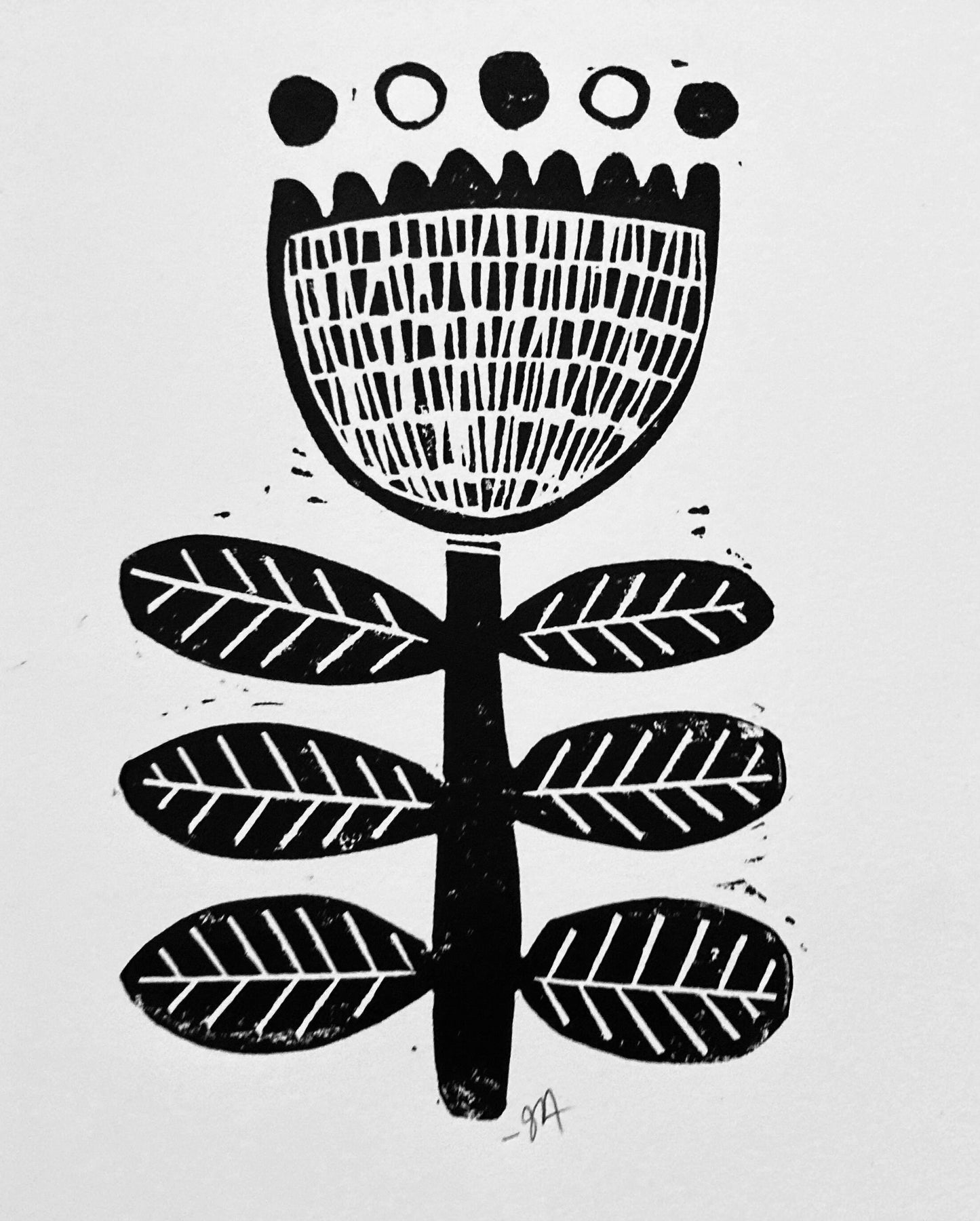 Scandinavian flower - Linocut print (8x10in)