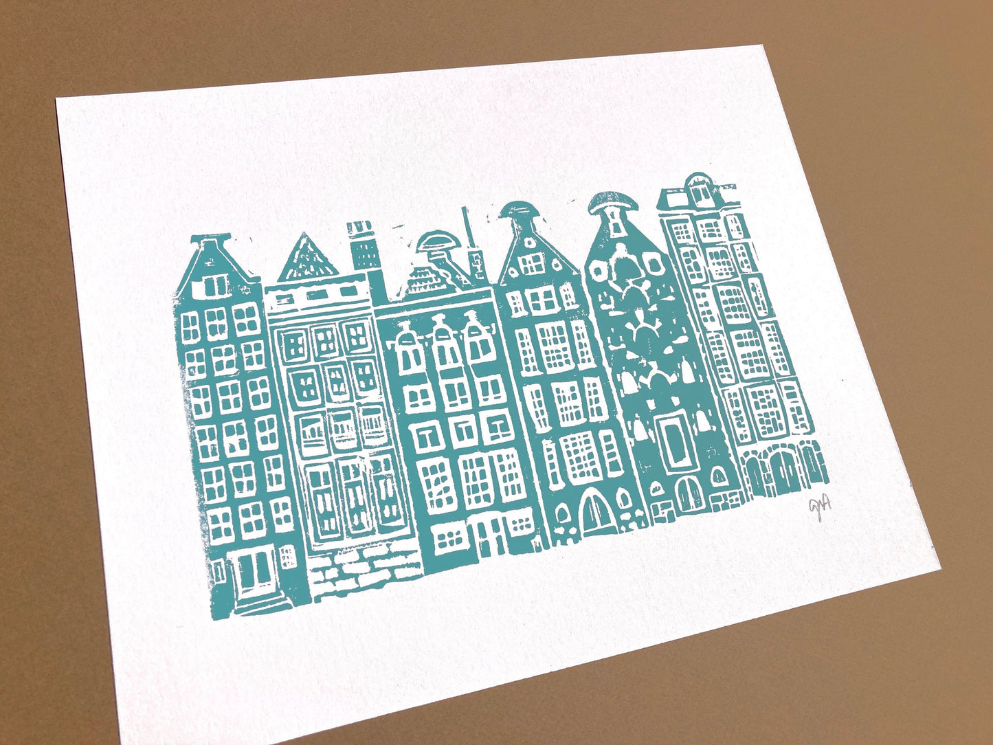 Amsterdam Canal Houses - Linocut print (8x10in)