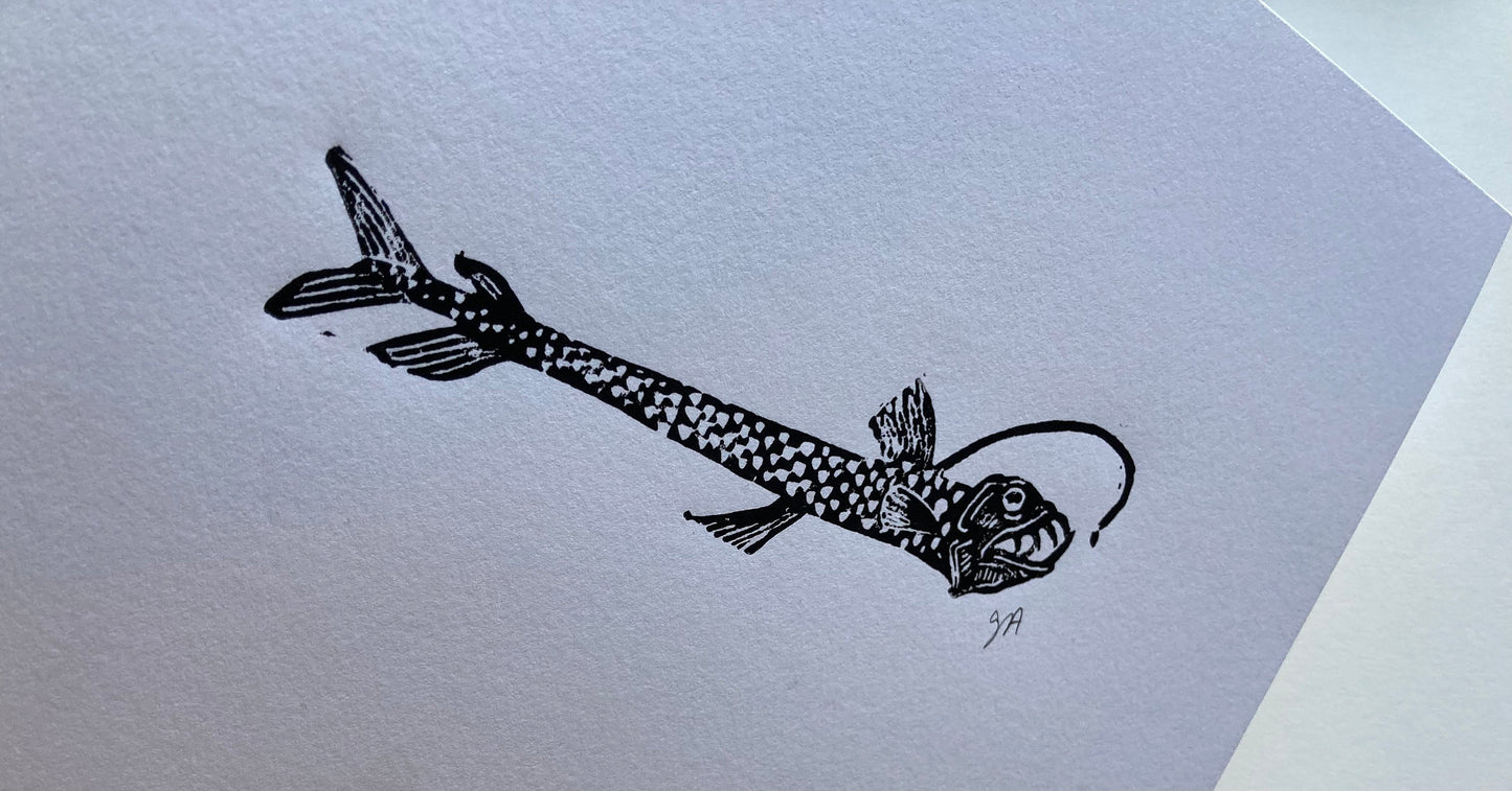 Viperfish - Linocut print (8x10in)