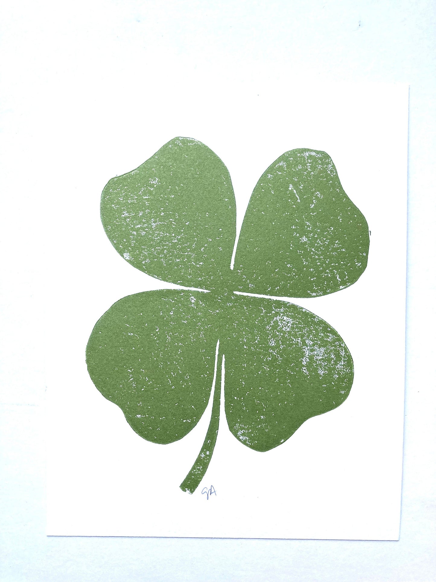 LINOCUT - Four leaf clover - Hand-pressed linoleum block print (8x10in)