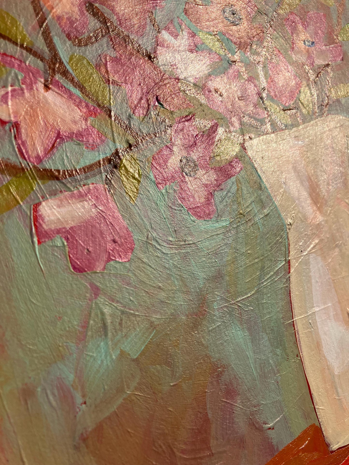Original acrylic painting - Jar of pink flowers (8x10in)