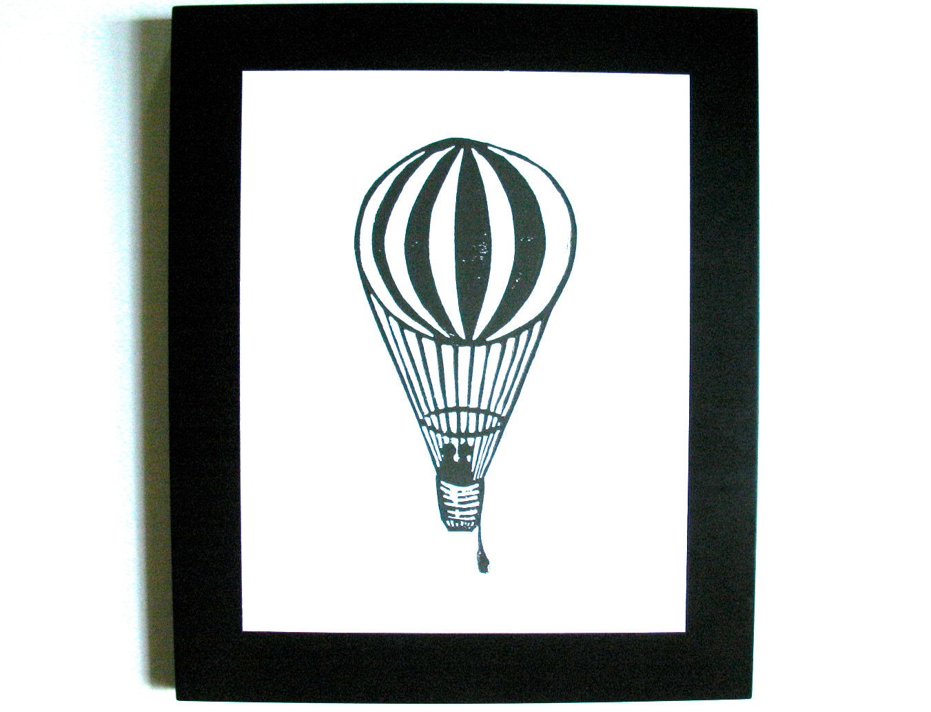 Hot air balloon linocut print - Black 8x10 linoleum print on cotton paper -