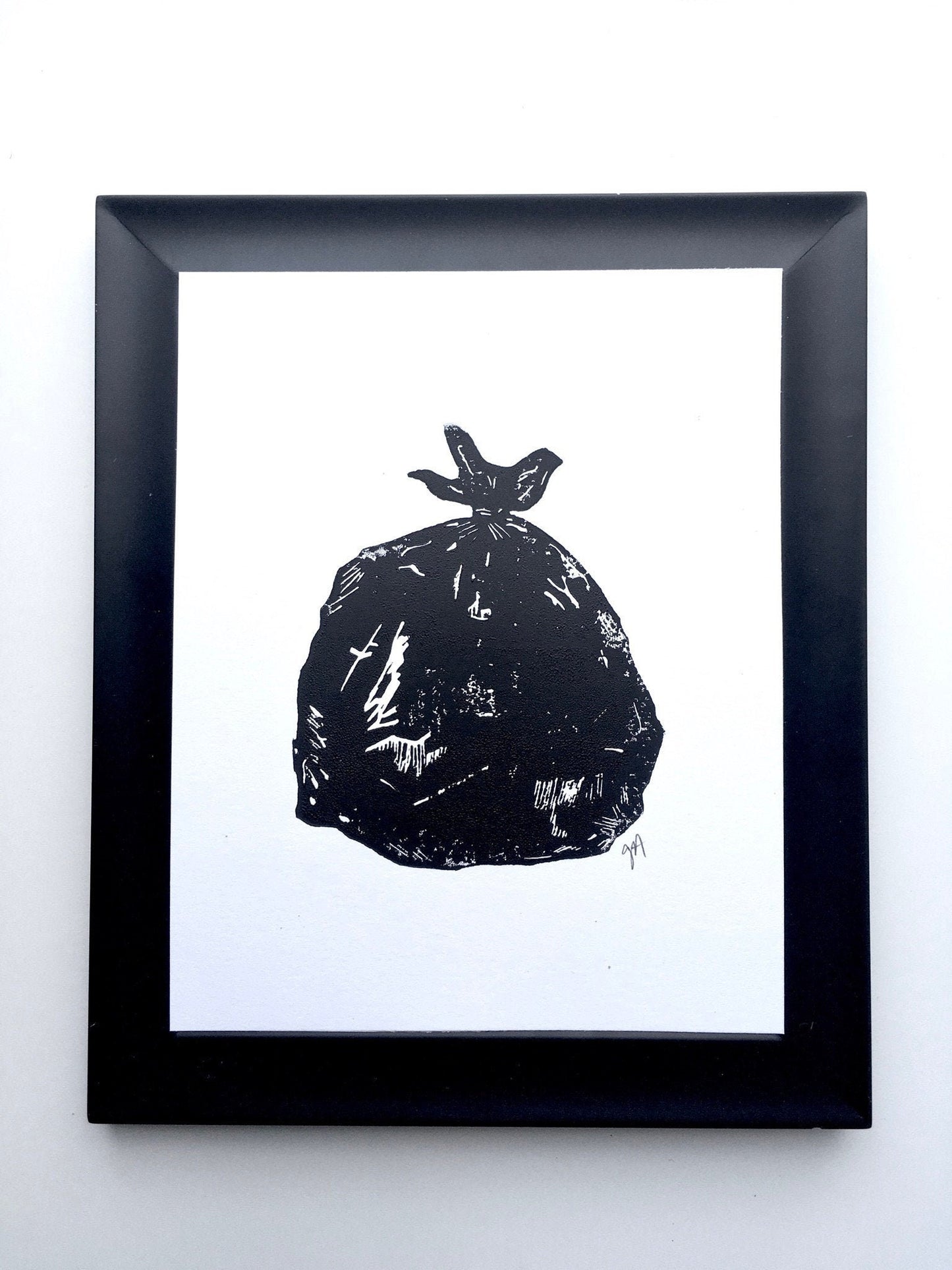 LINOCUT - Bag of trash - Hand-pressed linoleum block print (8x10in)