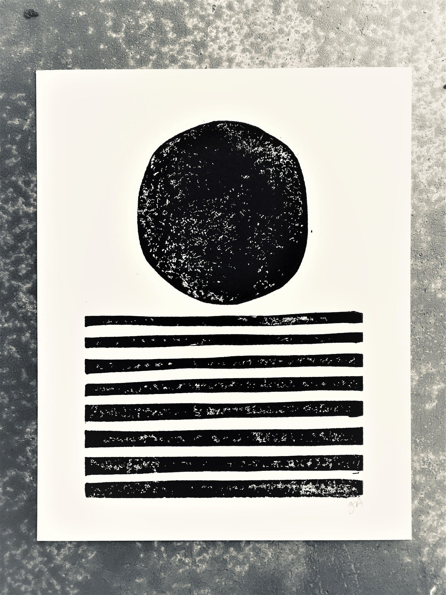 LINOCUT - Abstract sunset - Hand-pressed linoleum block print (8x10in)