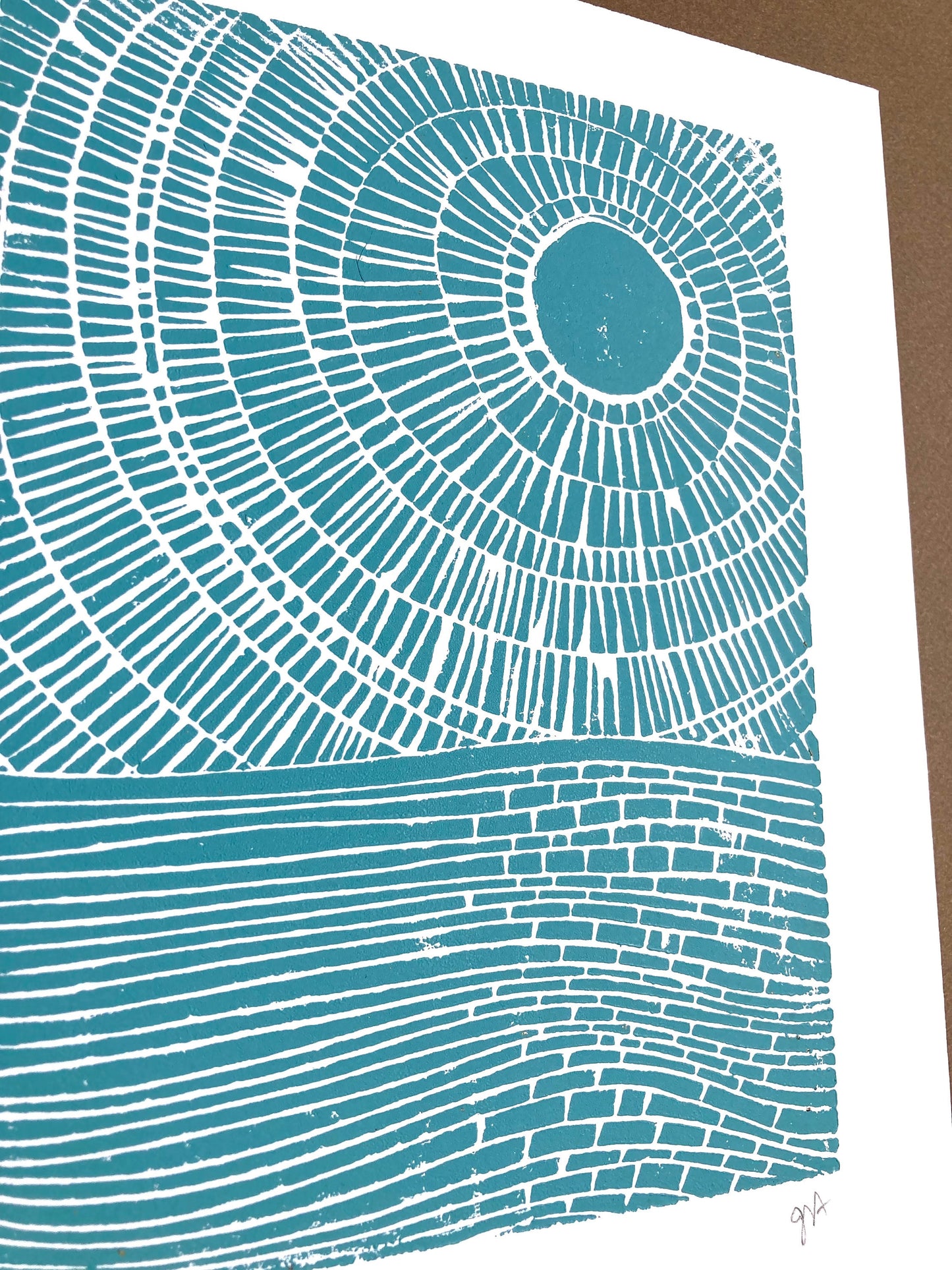 Sunset on the ocean - Linocut print (8x10in)