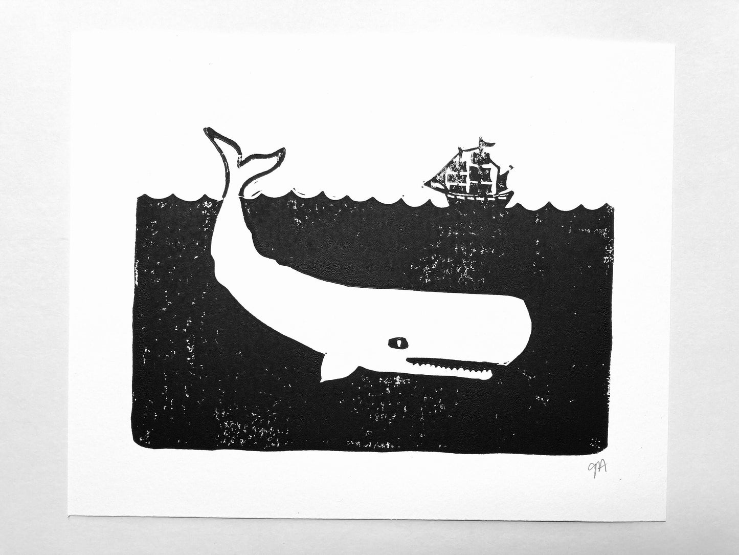 Moby Dick - Linocut print (8x10in)