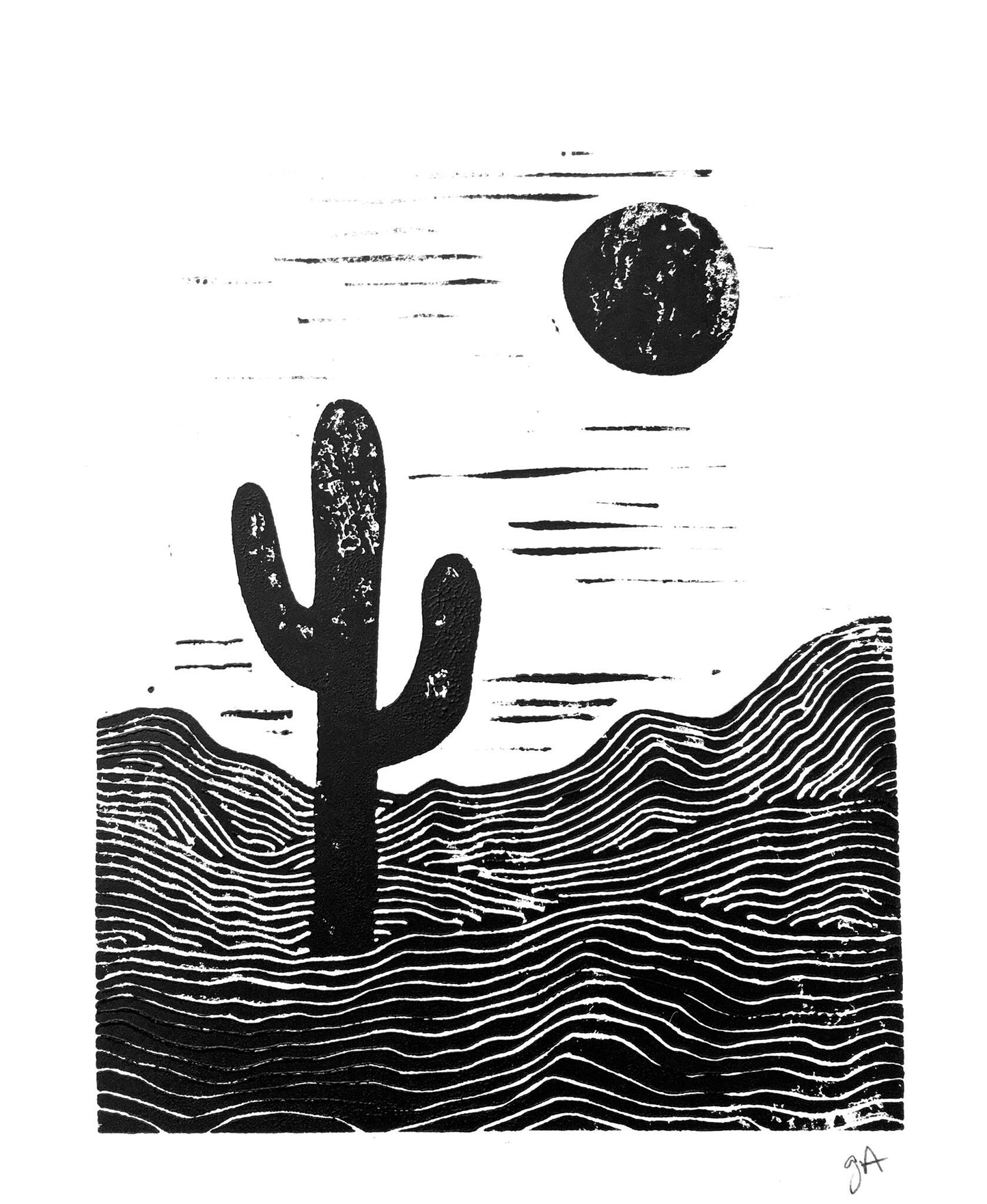 Sonoran Desert cactus - Linocut print (8x10in)