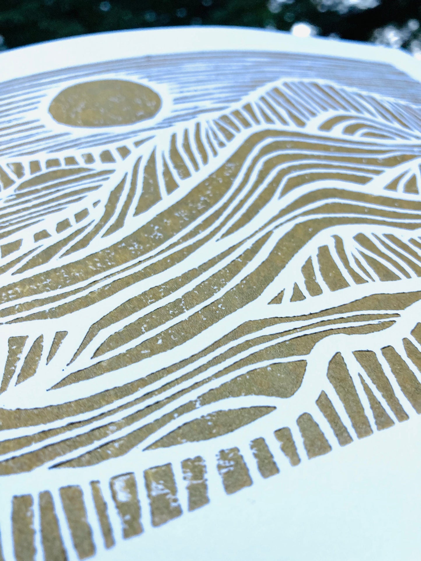 Sunrise on the mountains - Linocut print (8x10in)