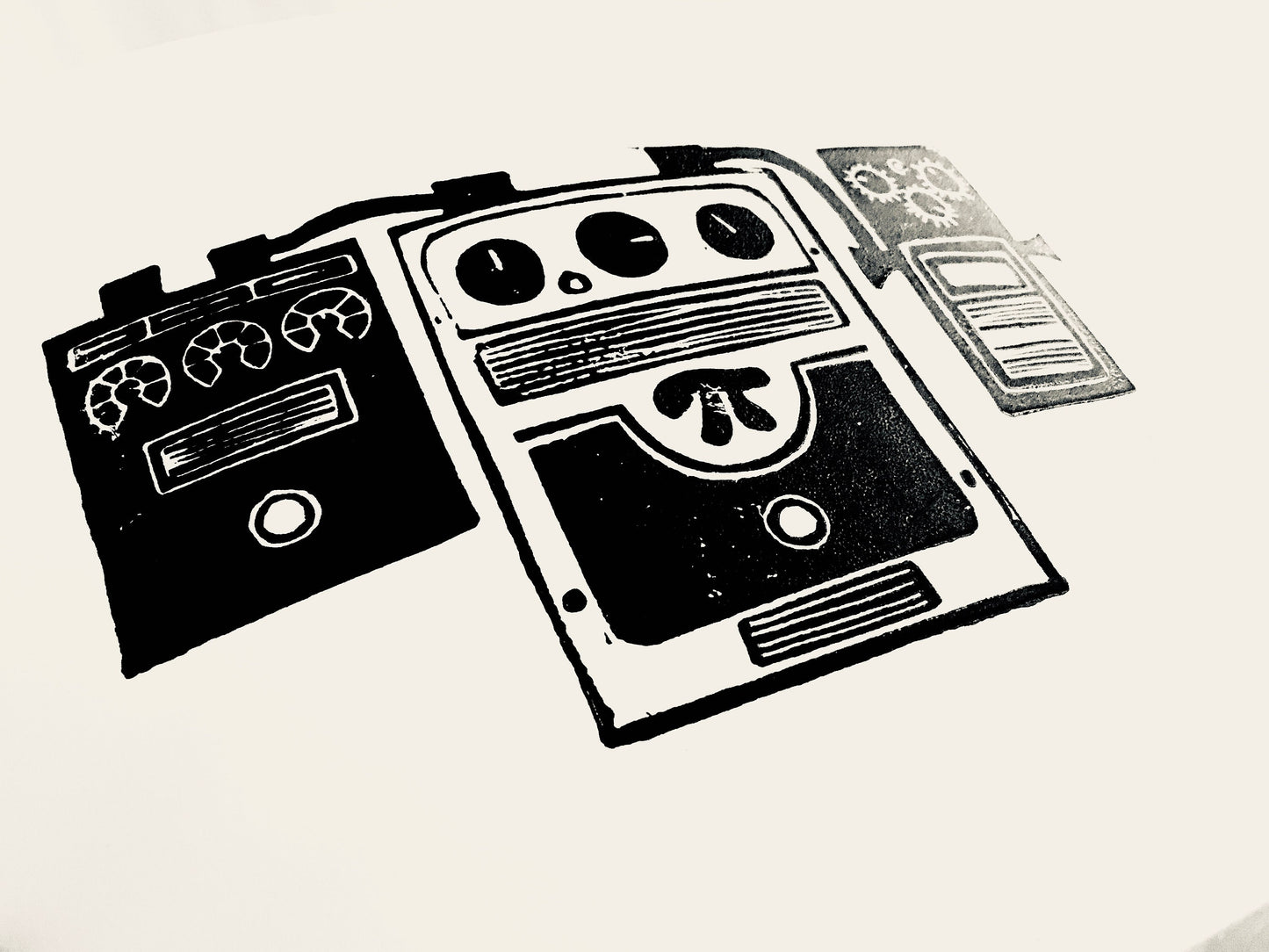 Pedal board - Linocut print (8x10in)