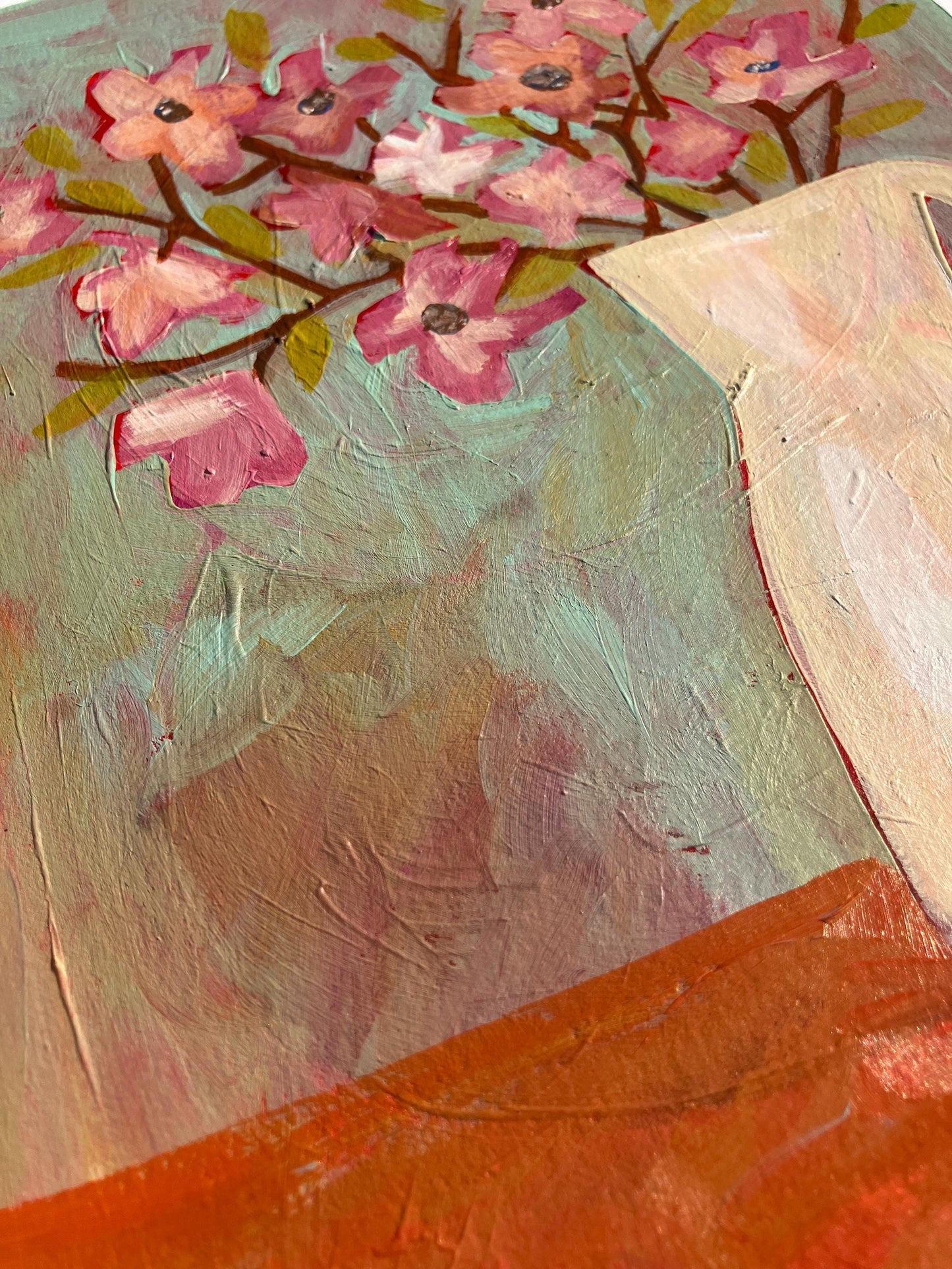 Original acrylic painting - Jar of pink flowers (8x10in)