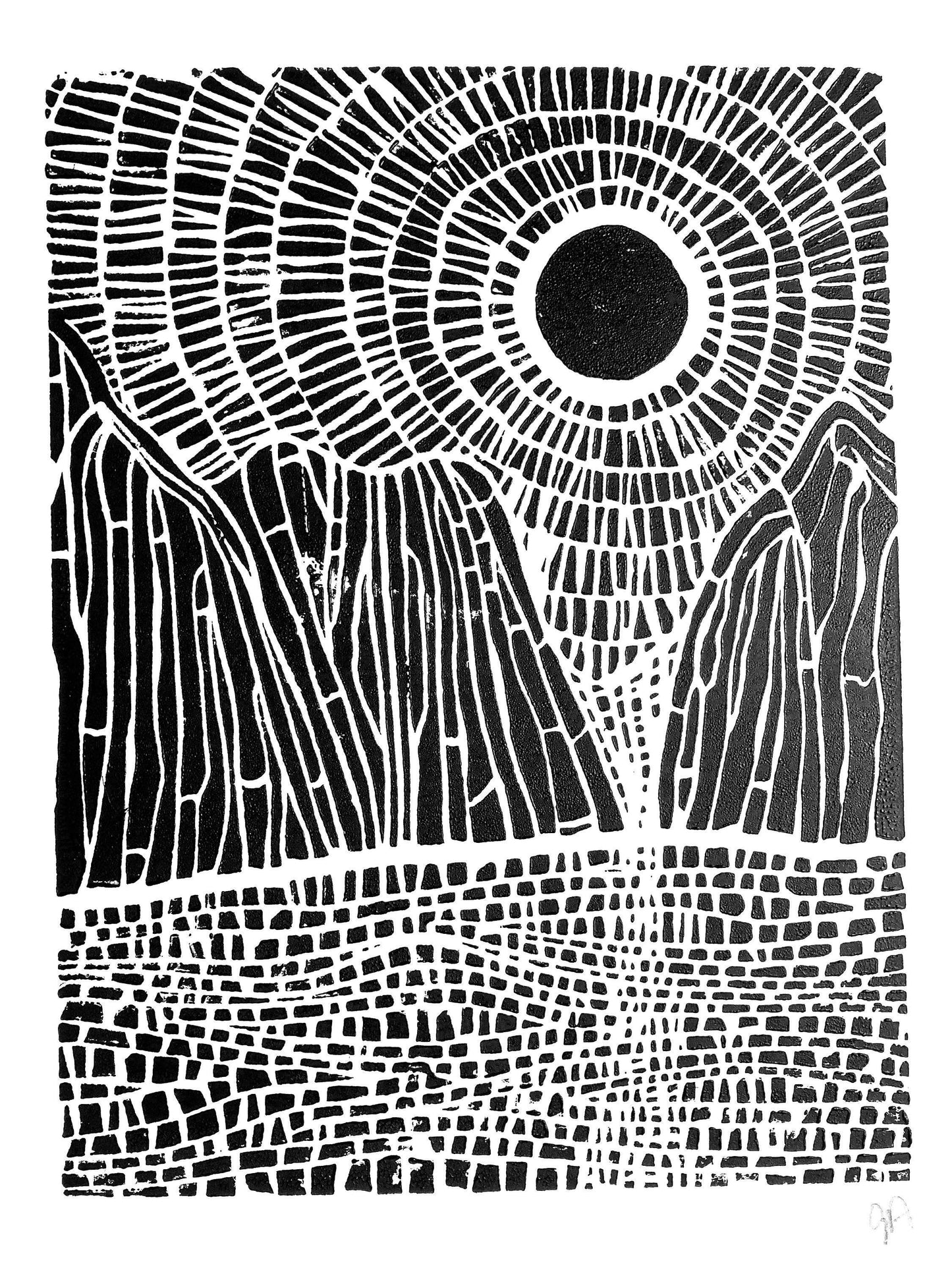 Sunset on the mountains - Linocut print (8x10in)