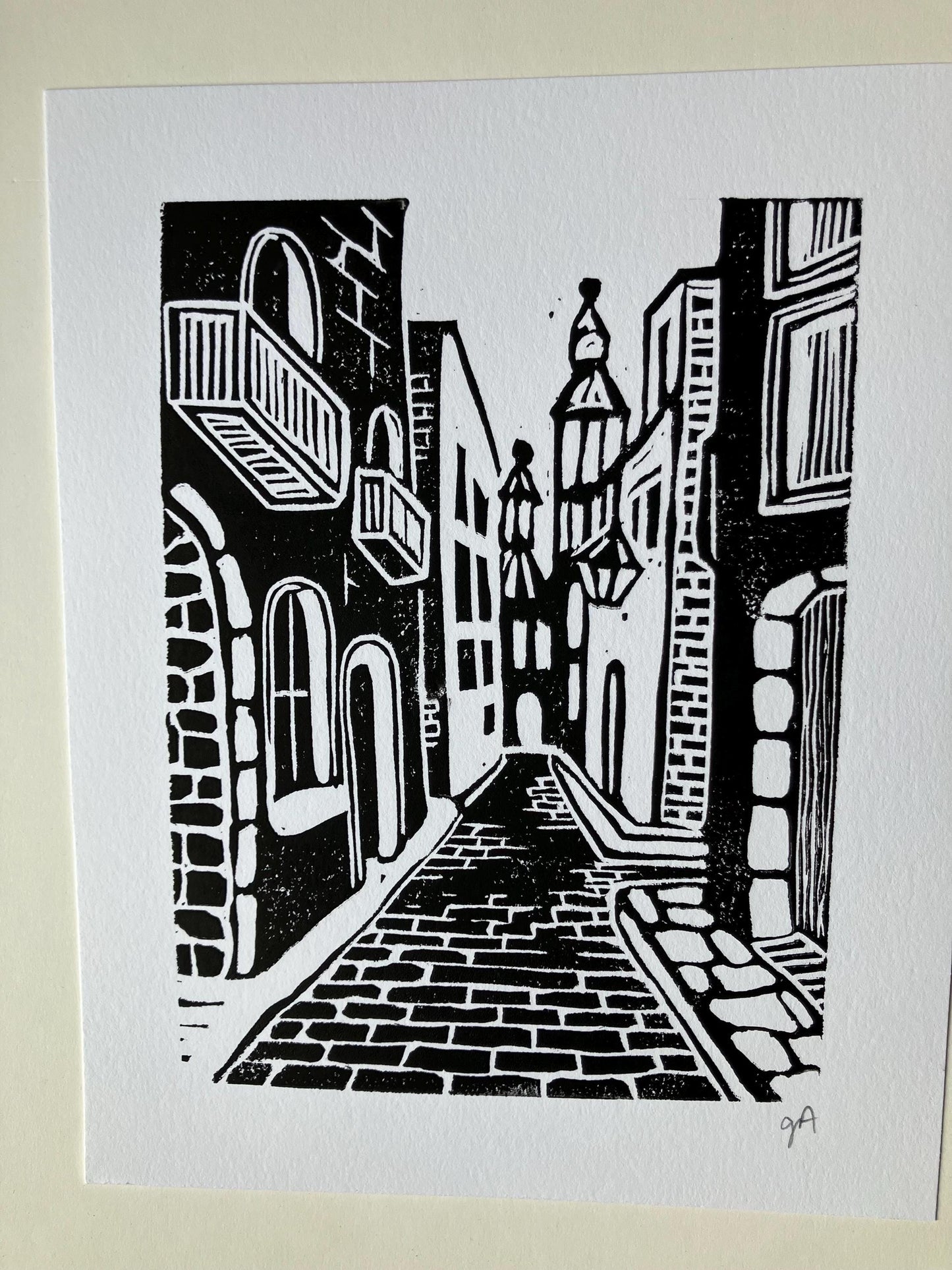 Streets of France - Linocut print (8x10in)