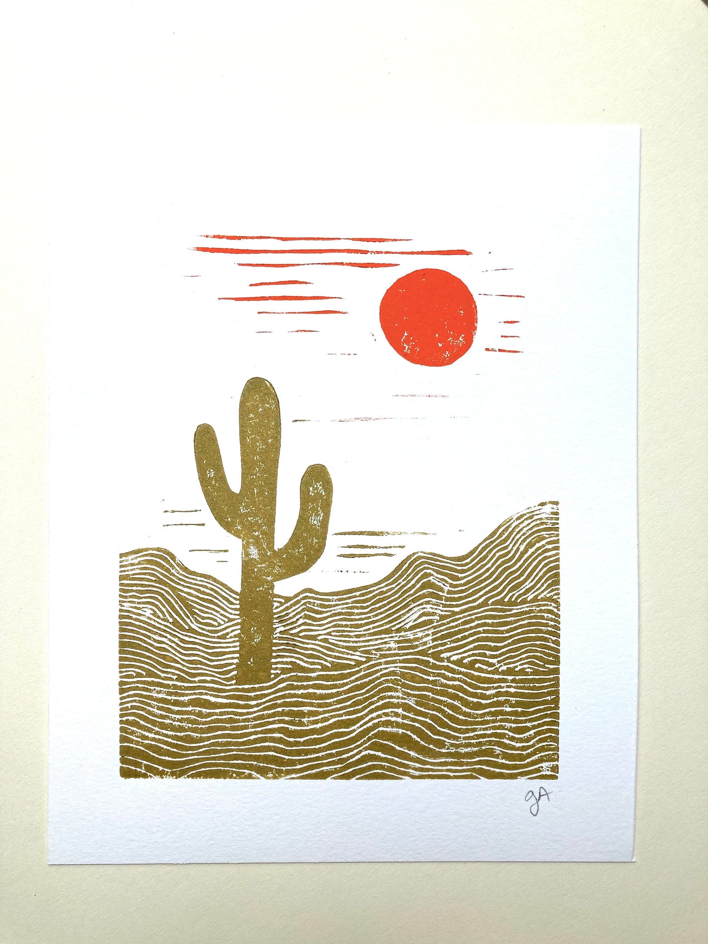 Sonoran Desert cactus - Linocut print (8x10in)