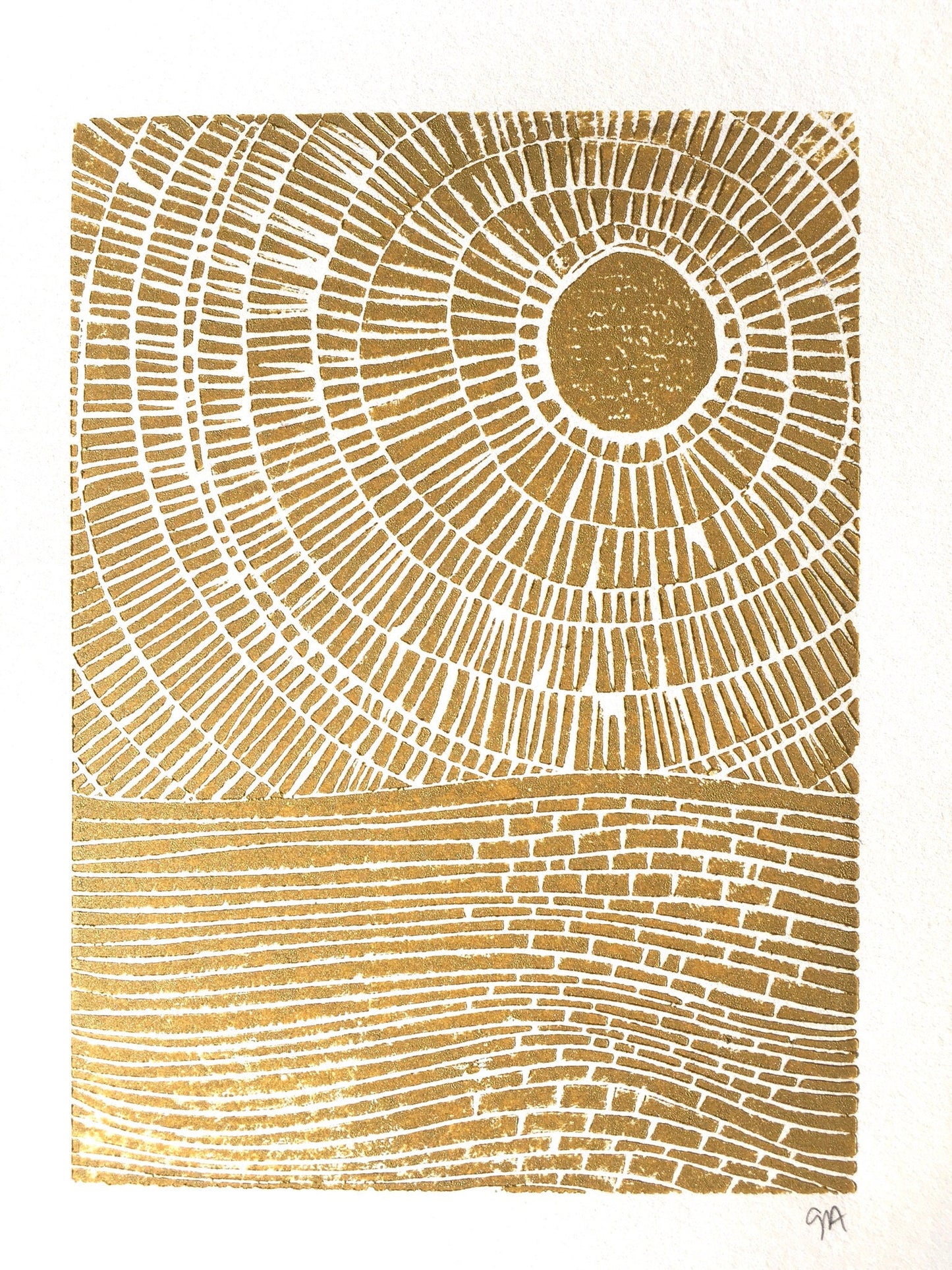 Sunset on the ocean - Linocut print (8x10in)