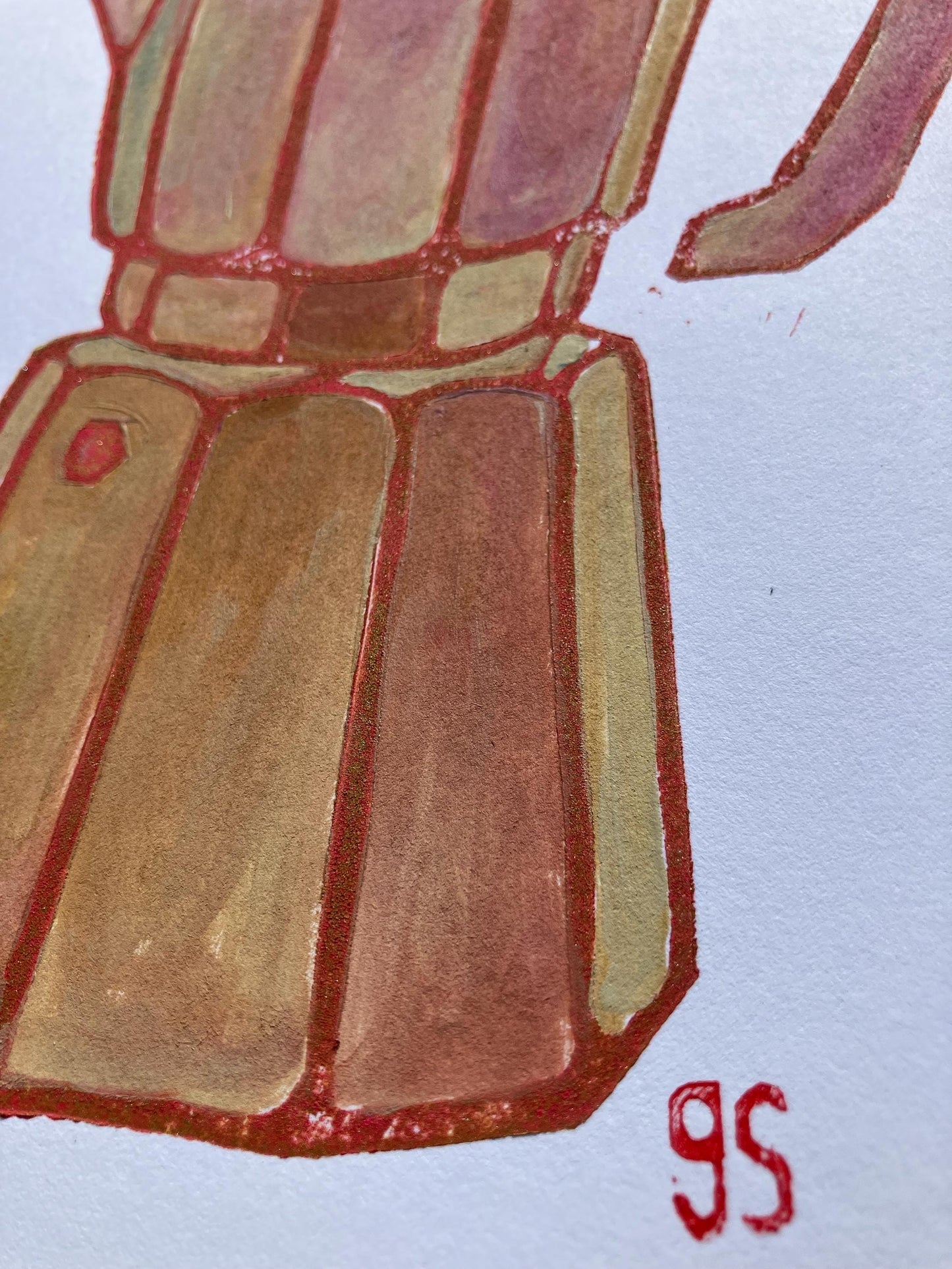 Bialetti #1 - Original acrylic linocut painting in neutral salmon (8x10in)