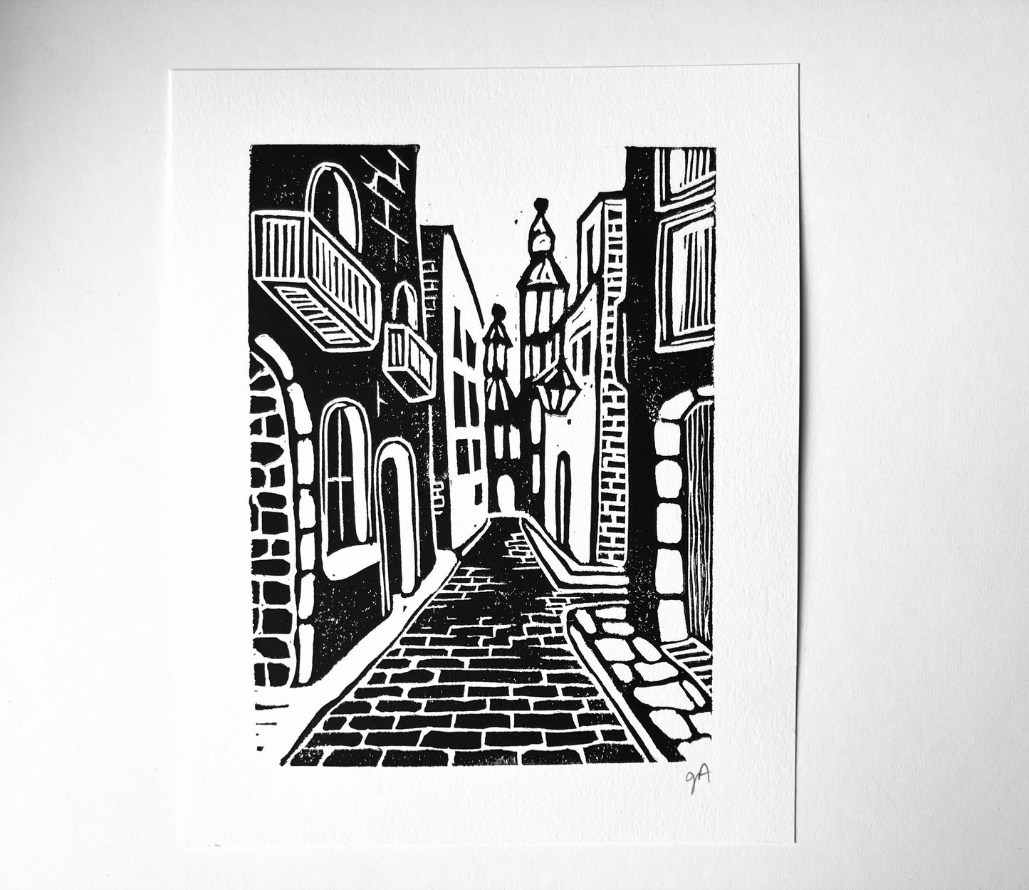 Streets of France - Linocut print (8x10in)