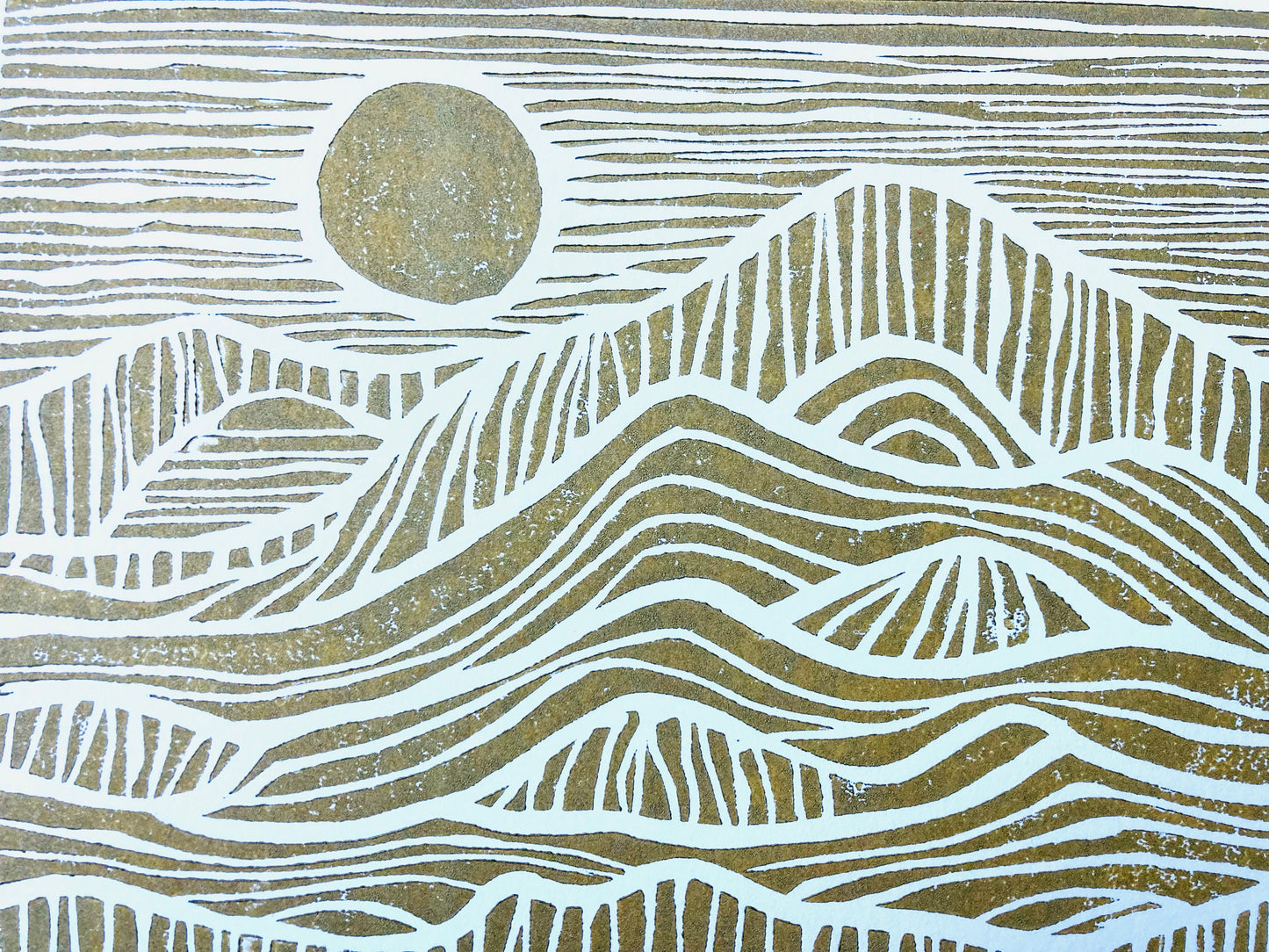Sunrise on the mountains - Linocut print (8x10in)