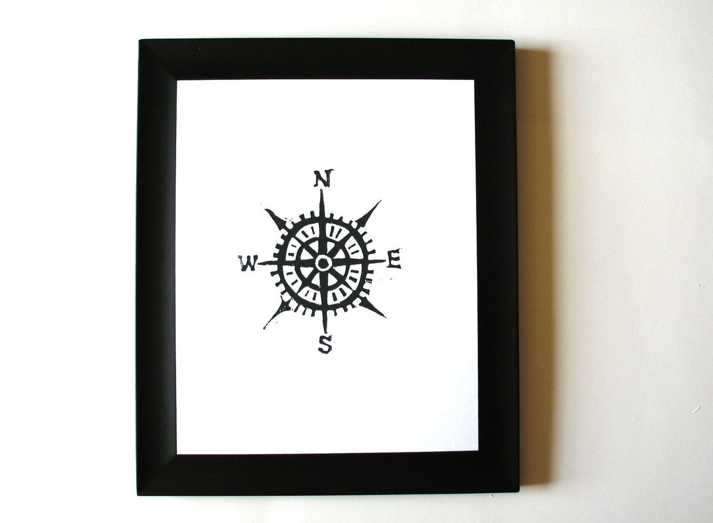 LINOCUT - Compass - Hand-pressed linoleum block print (8x10in)