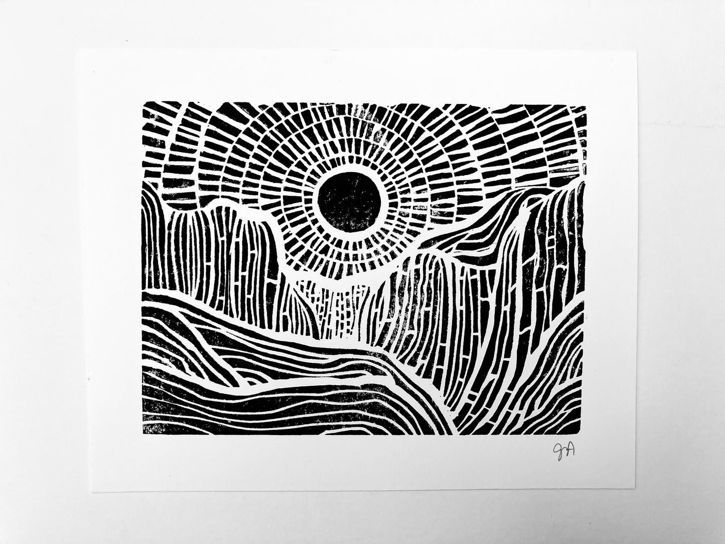 Sunset on the mountains - Linocut print (8x10in)