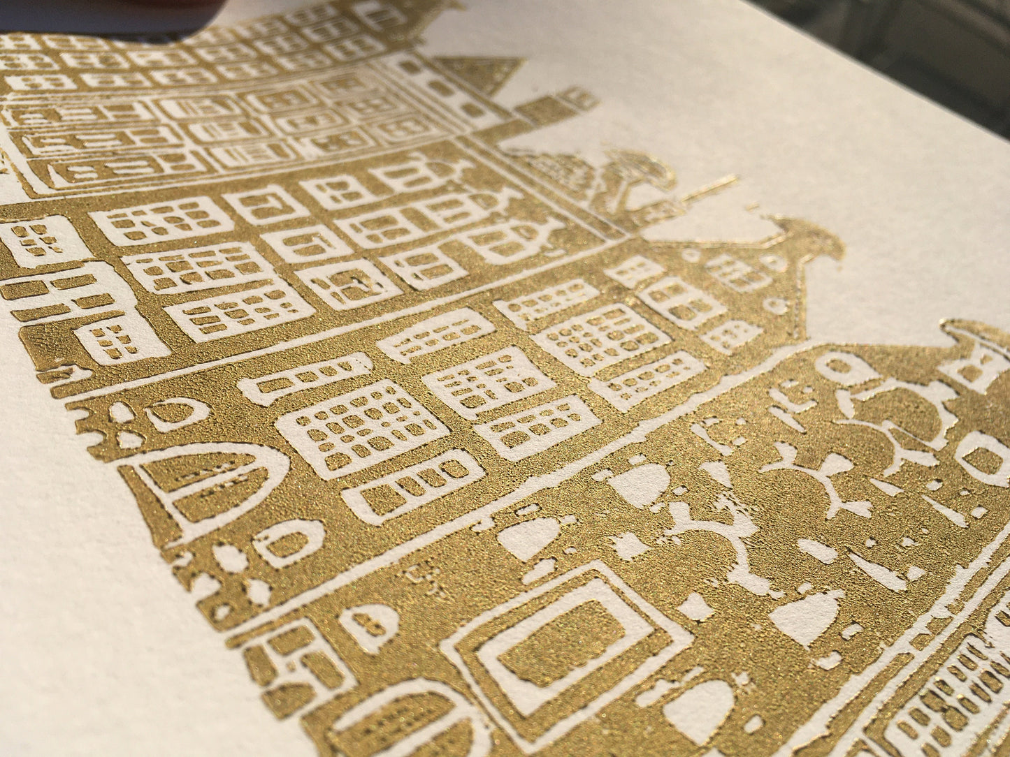LINOCUT - Amsterdam Canal Houses - Hand-pressed linoleum block print (8x10in)