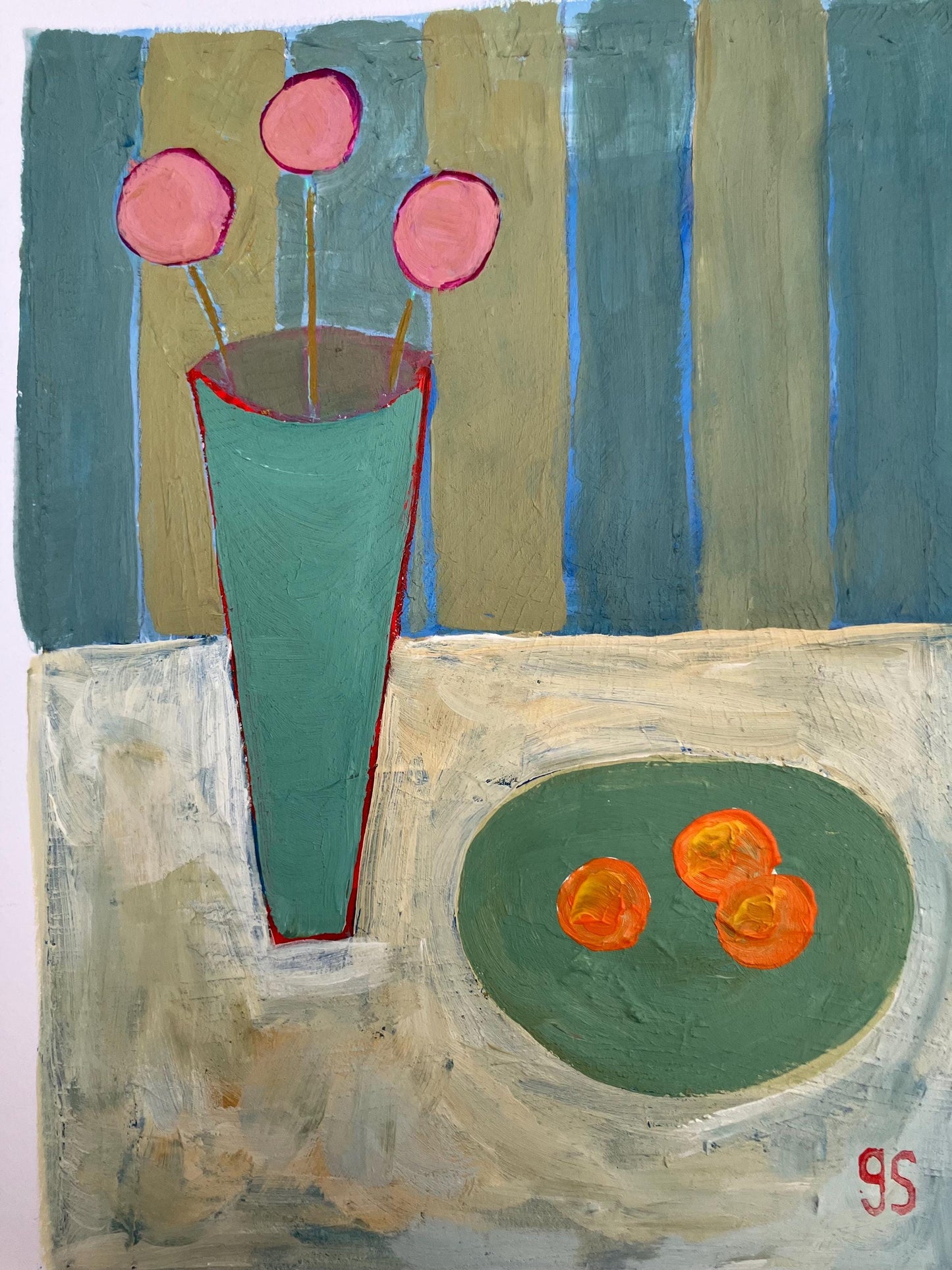 Still life - Original acrylic abstract painting - bouquet with oranges (8x10in)
