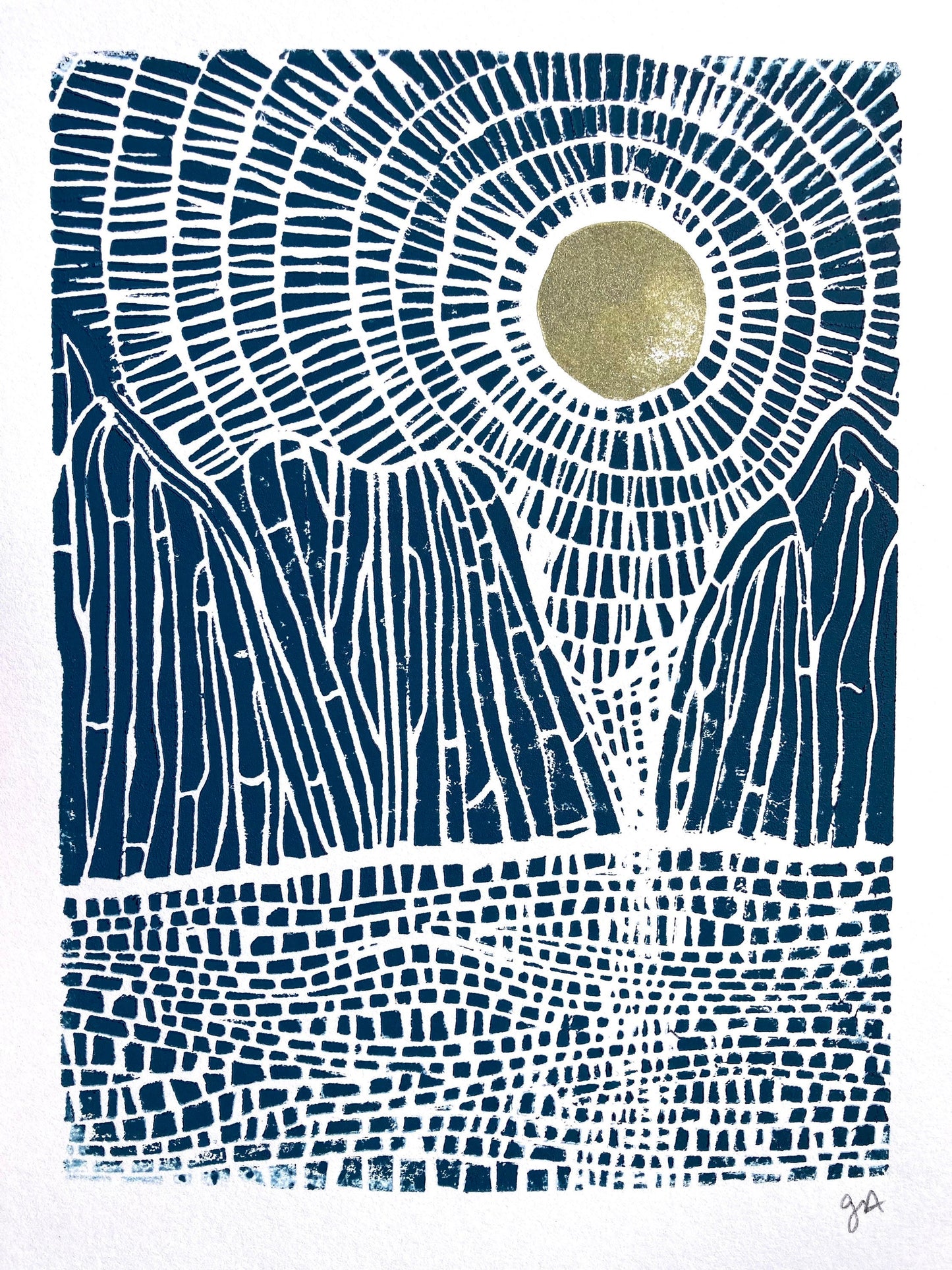 Sunset on the mountains - Linocut print (8x10in)