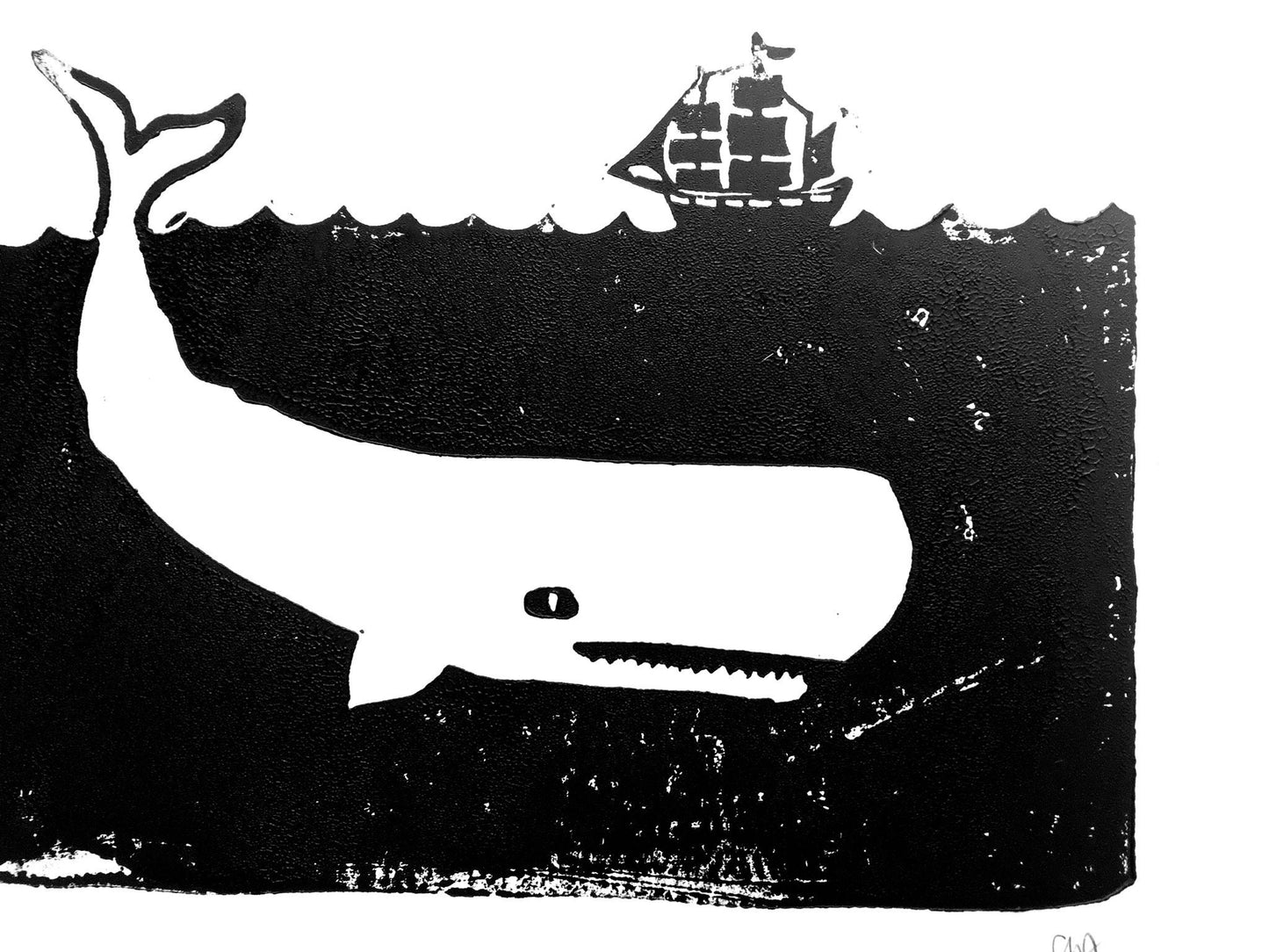 Moby Dick - Linocut print (8x10in)