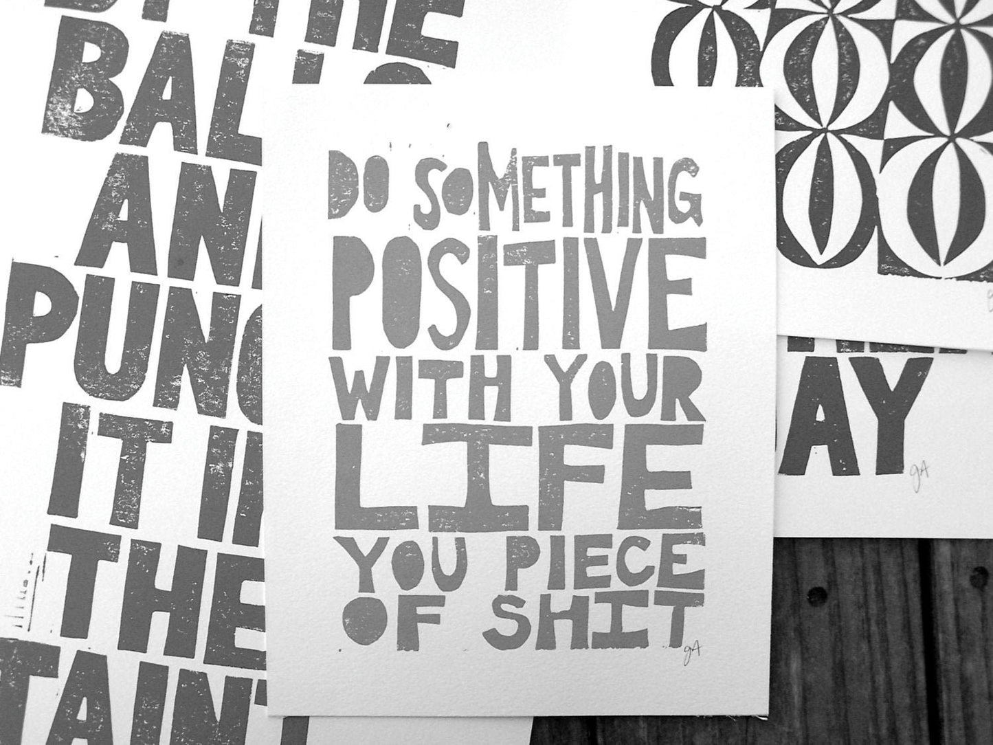 Do something positive - Linocut print (8x10in)