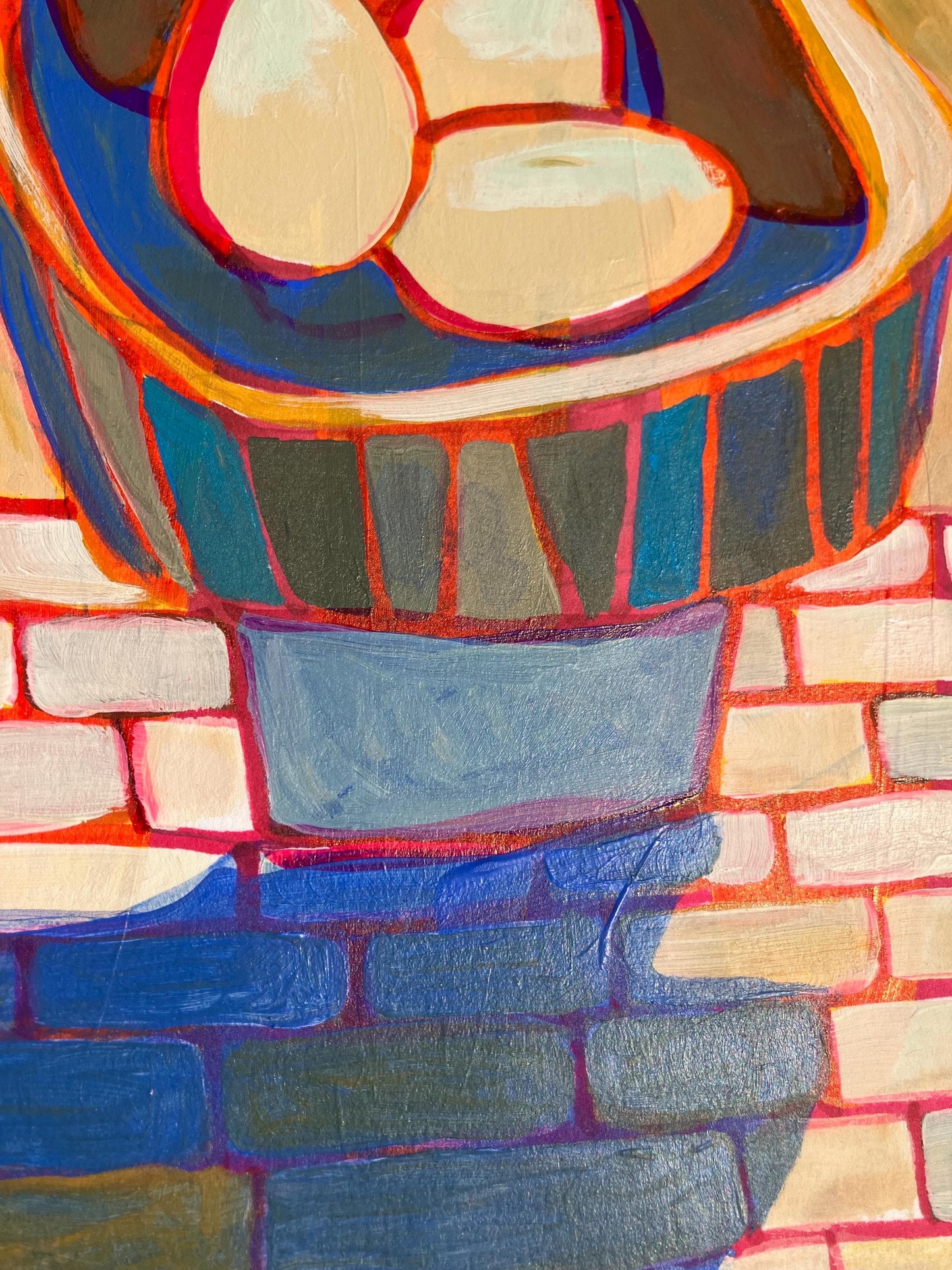 Mid-century bowl of three eggs - Original Acrylic painting (8x10in)
