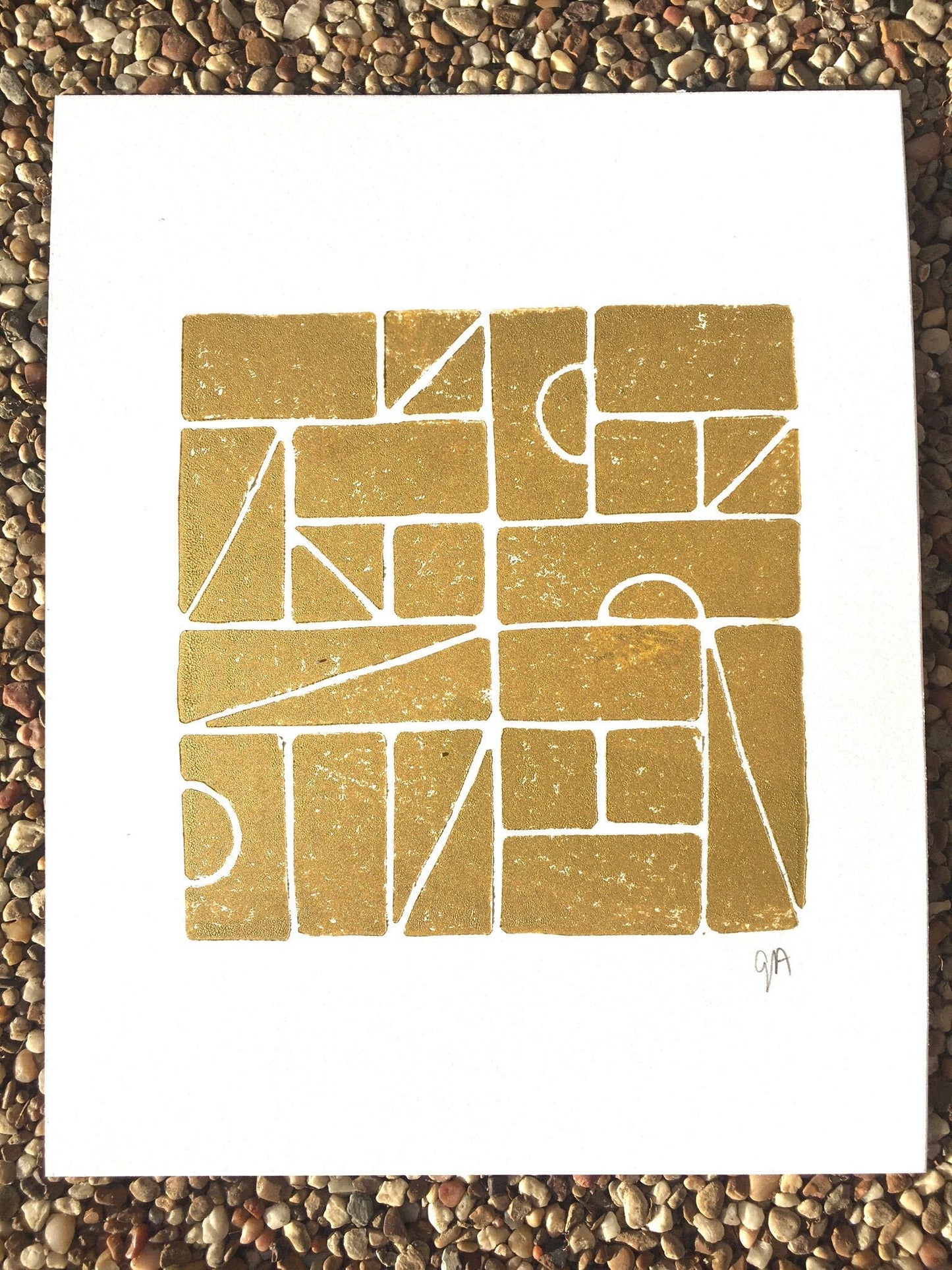 LINOCUT - Danish Modern blocks - Hand-pressed linoleum block print (8x10in)