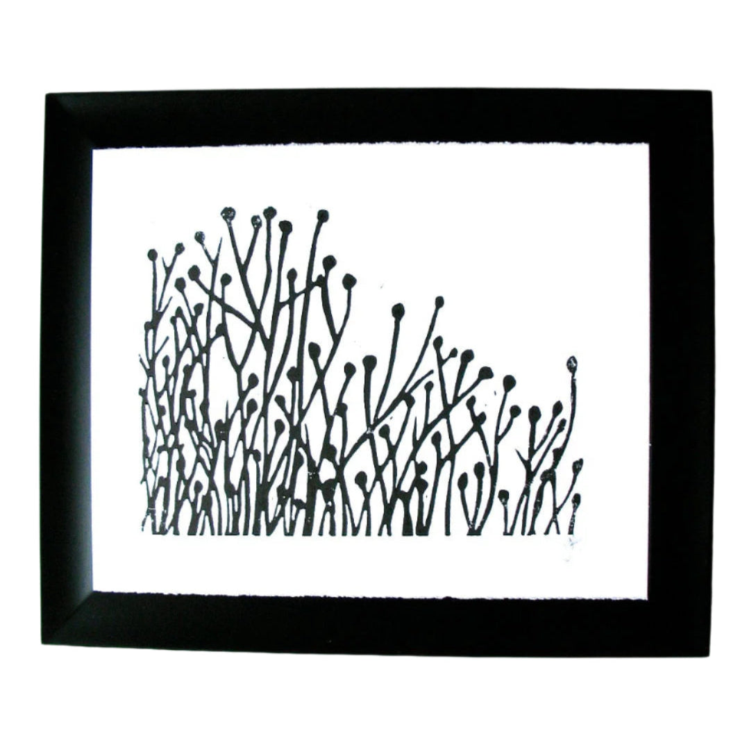Framed black and white abstract linoleum block print on cotton Lettra paper. 8x10 linocut print.