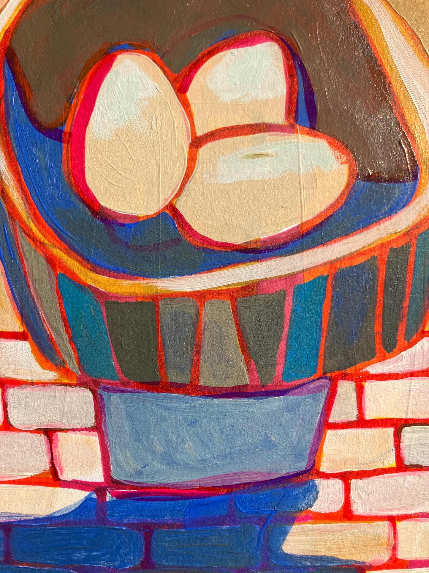 Mid-century bowl of three eggs - Original Acrylic painting (8x10in)