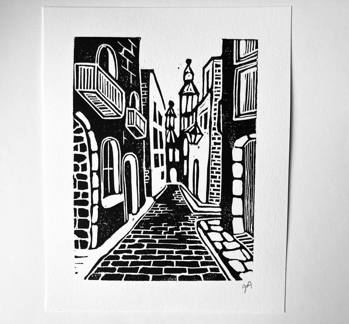 Streets of France - Linocut print (8x10in)