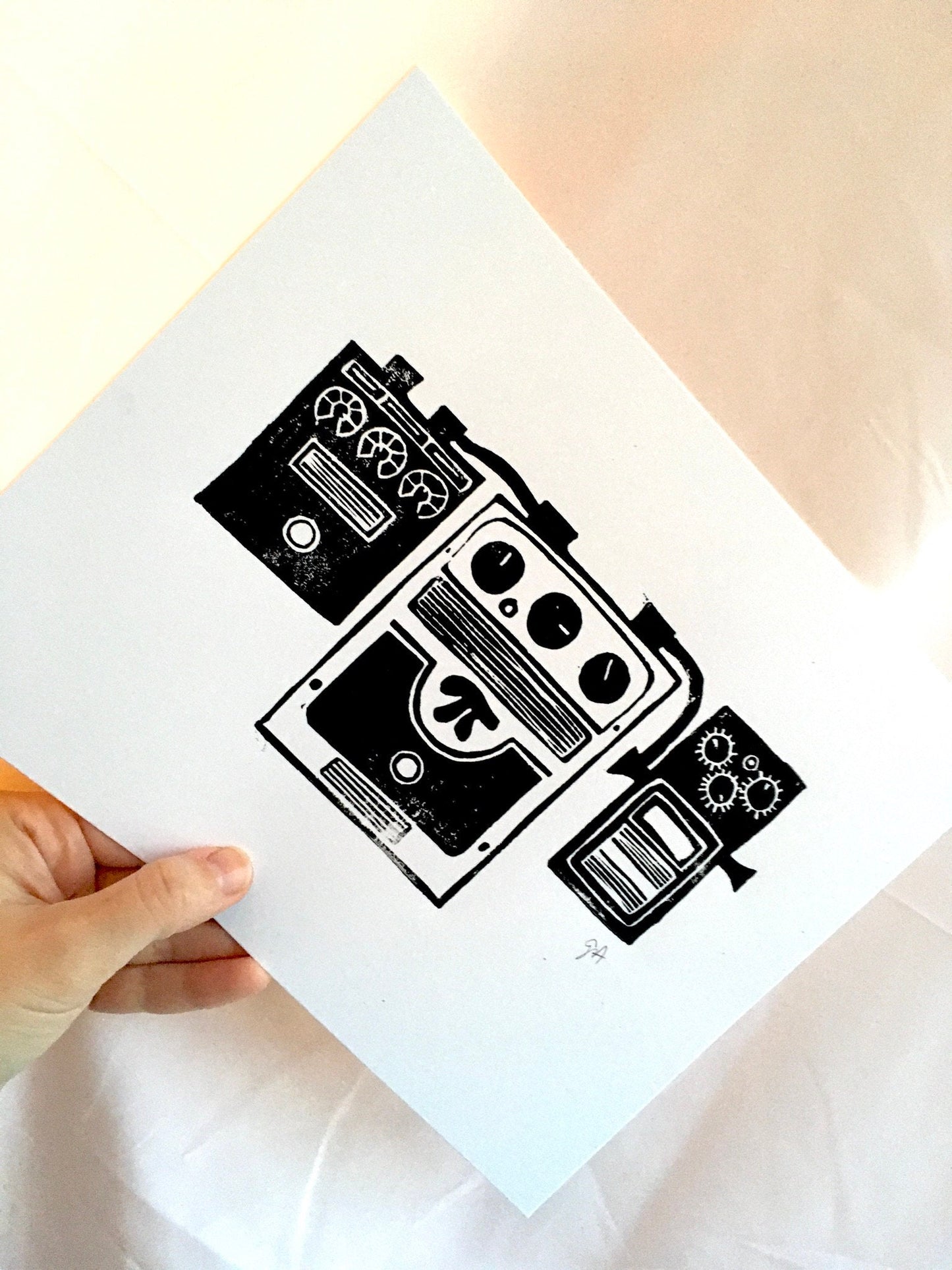 Pedal board - Linocut print (8x10in)
