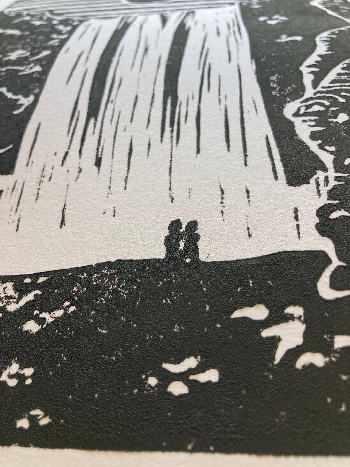 Skógafoss Waterfall, Iceland - Linocut print (8x10in)