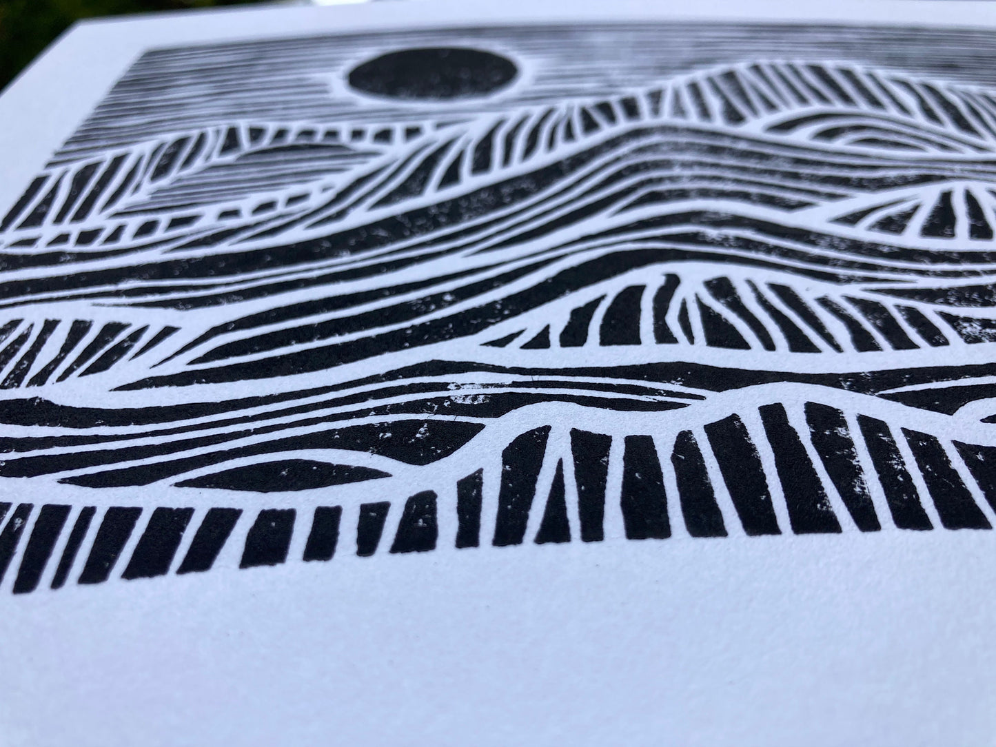 Sunrise on the mountains - Linocut print (8x10in)