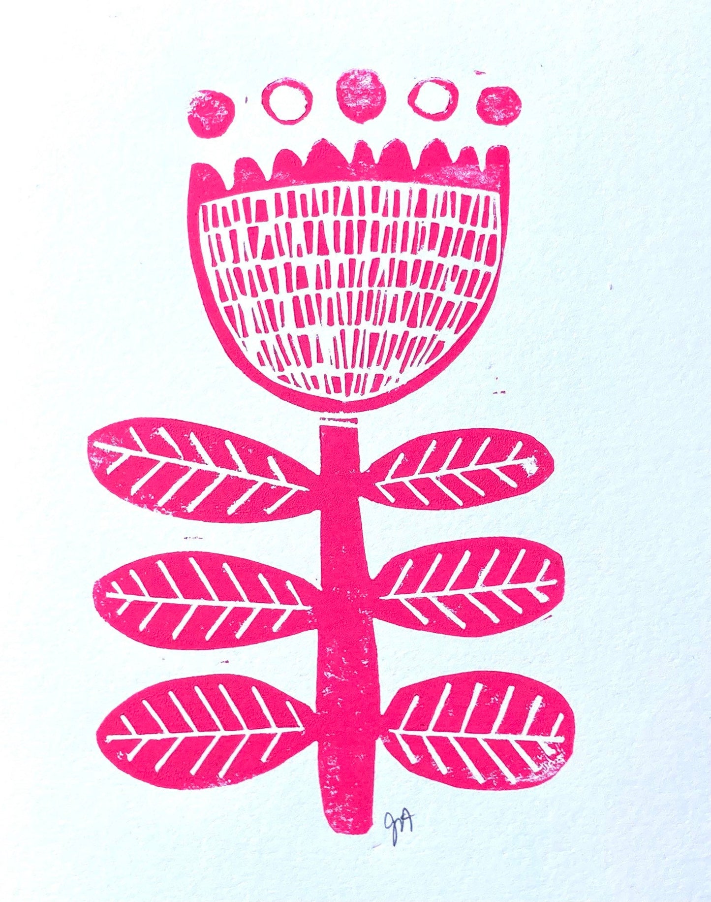 LINOCUT - Scandinavian flower linoleum print - Hand-pressed linoleum block print (8x10in)