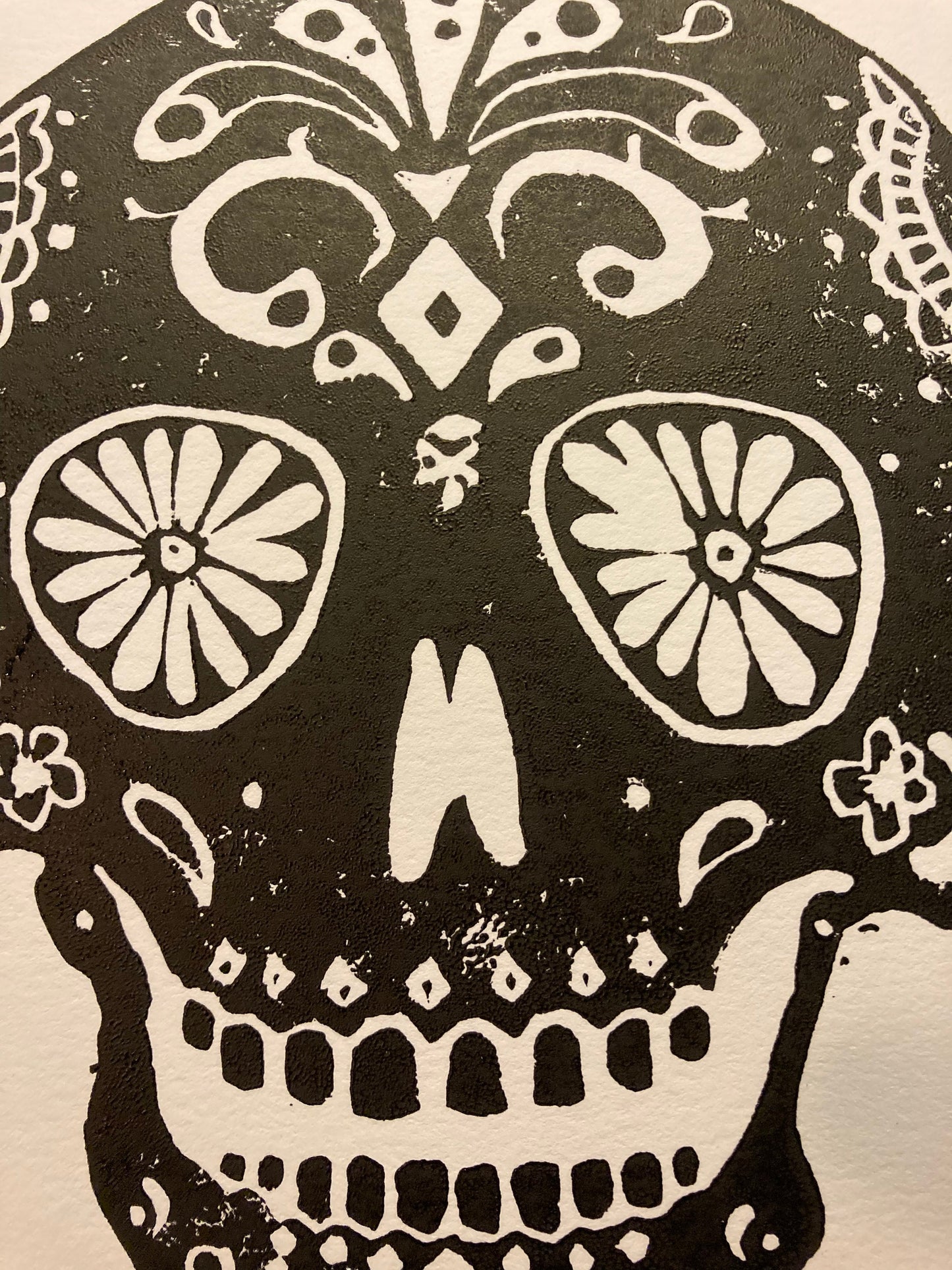 Day of the dead skull - Linocut print 8x10