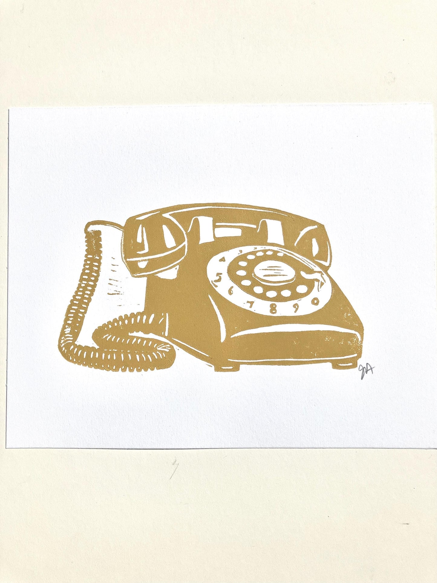 LINOCUT - Vintage rotary telephone - Hand-pressed linoleum block print (8x10in)