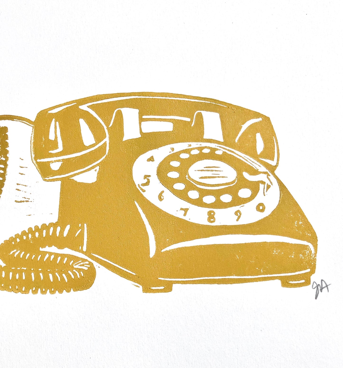 LINOCUT - Vintage rotary telephone - Hand-pressed linoleum block print (8x10in)