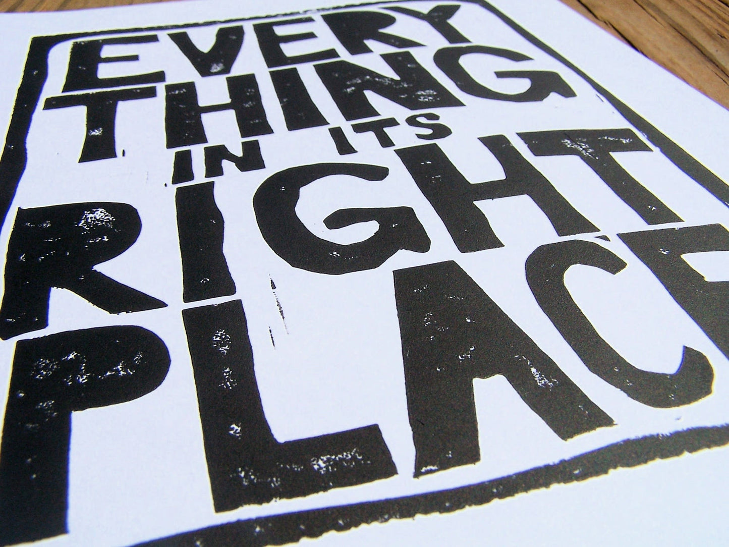 LINOCUT - Everything in its right place - Hand pressed linoleum block print (8x10in)