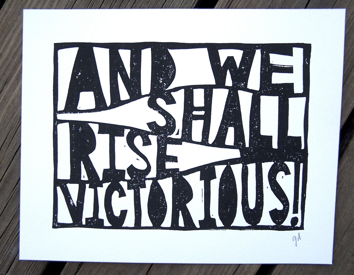 And we shall rise victorious! - Linocut print (8x10in)