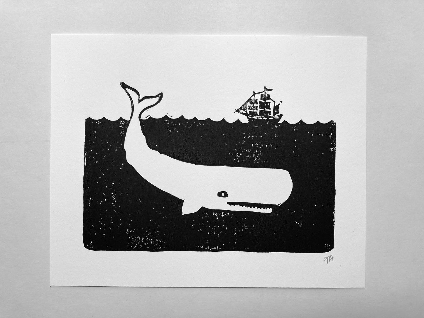 Moby Dick - Linocut print (8x10in)