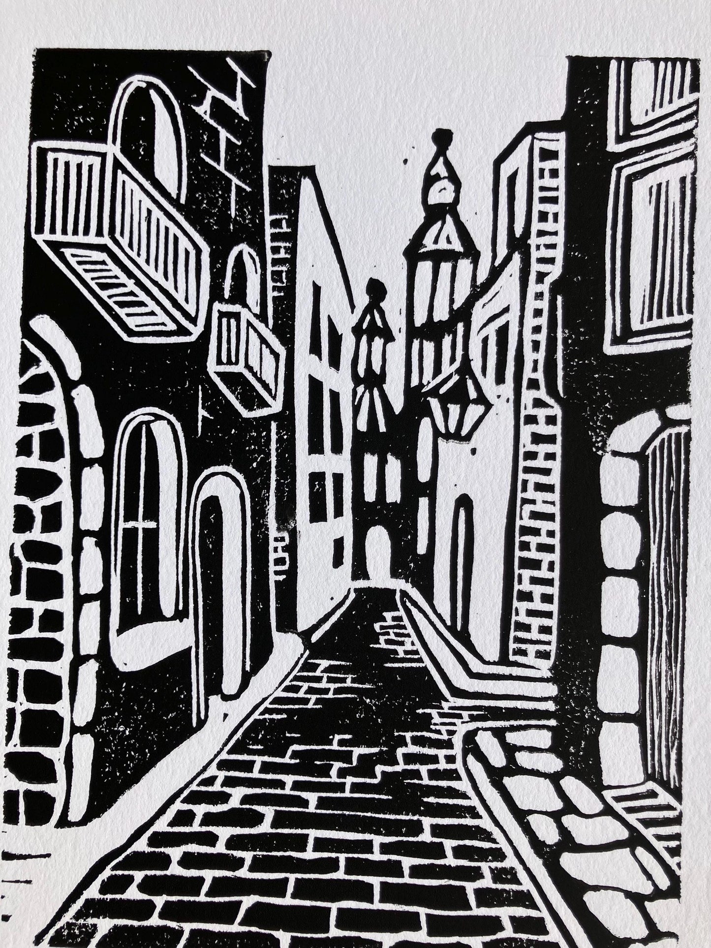 Streets of France - Linocut print (8x10in)