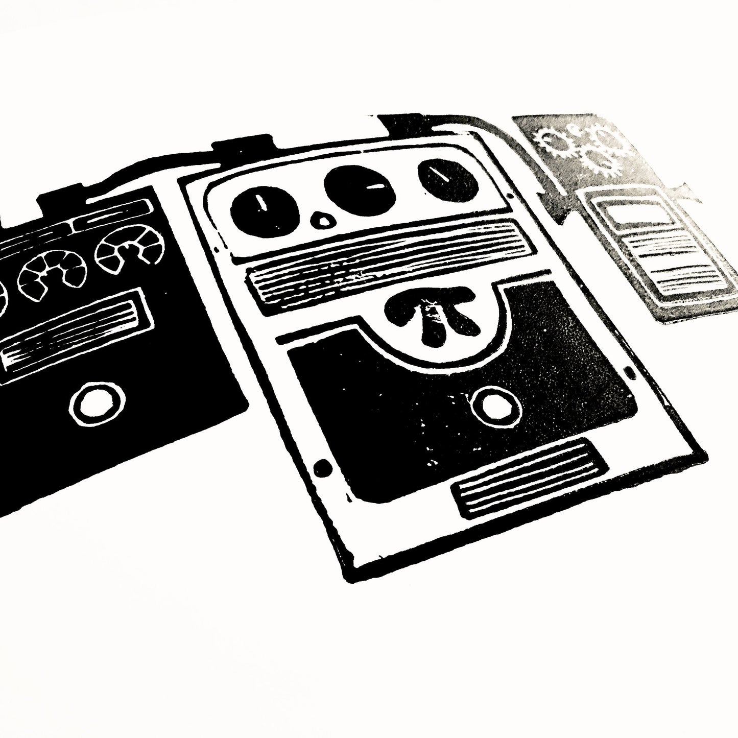 Pedal board - Linocut print (8x10in)